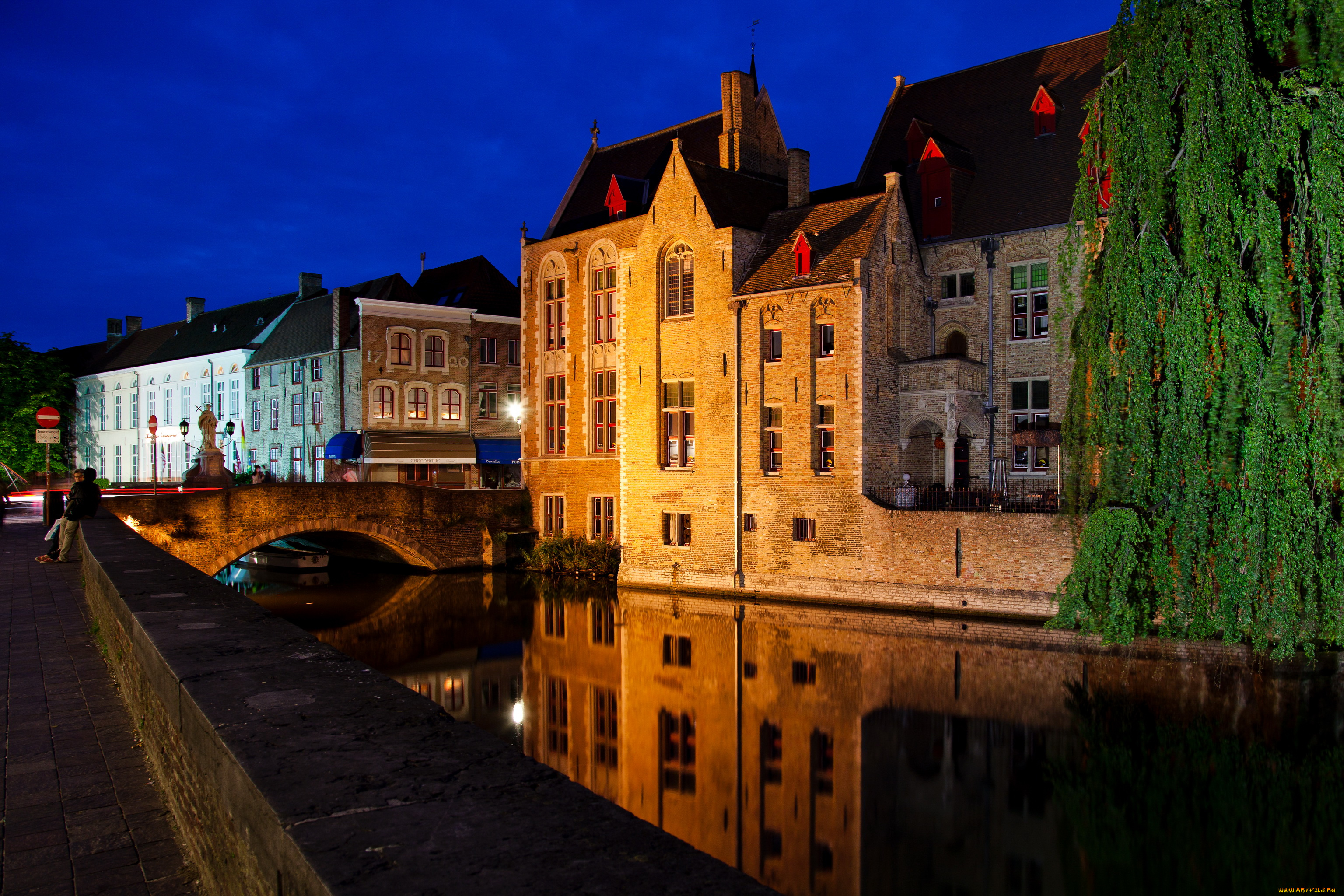 brugge, бельгия, города, брюгге, , бельгия, дома, набережная, ночь, огни, brugge, мост, канал