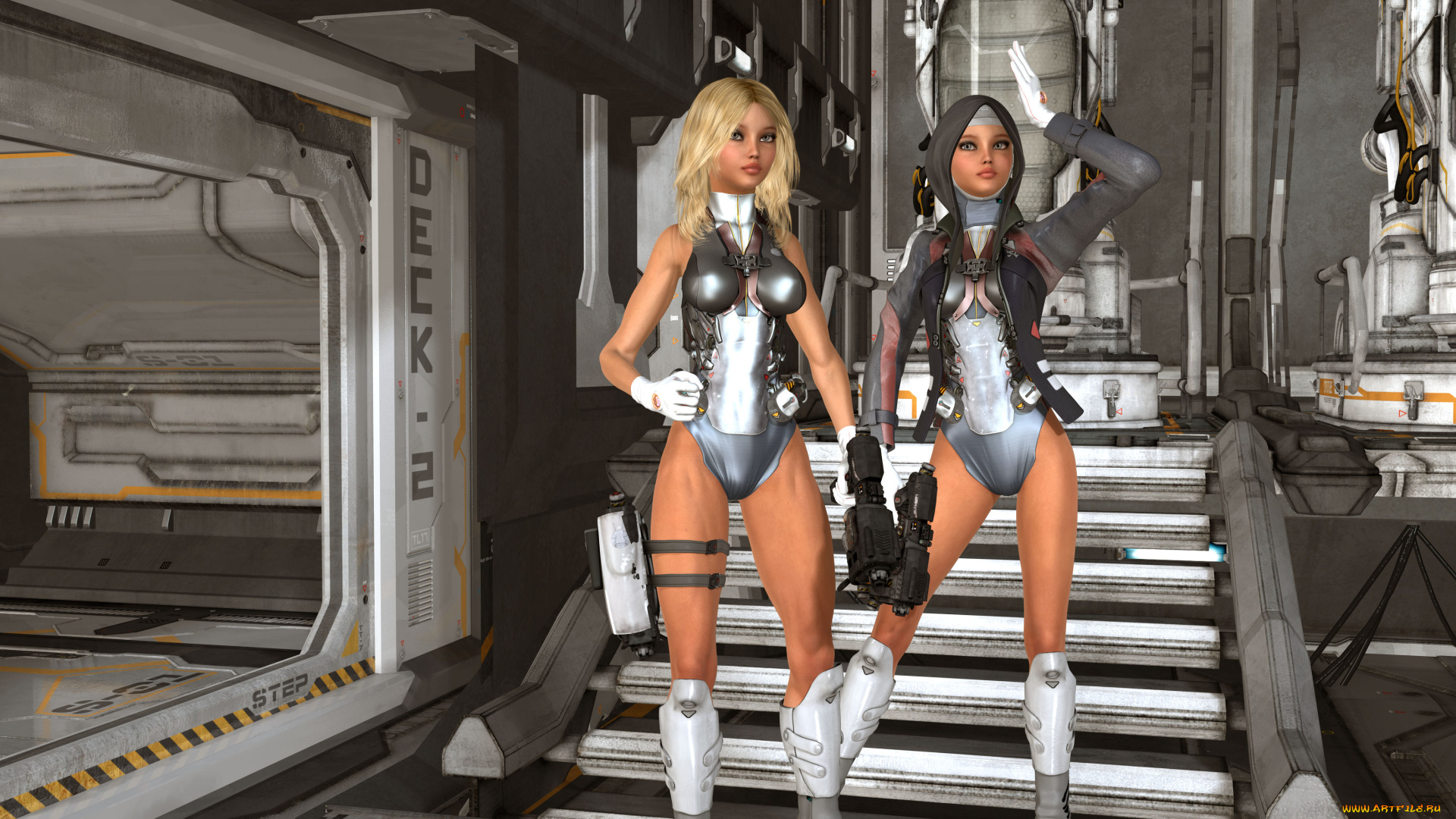 3д, графика, фантазия, , fantasy, космический, корабль, фон, взгляд, девушки