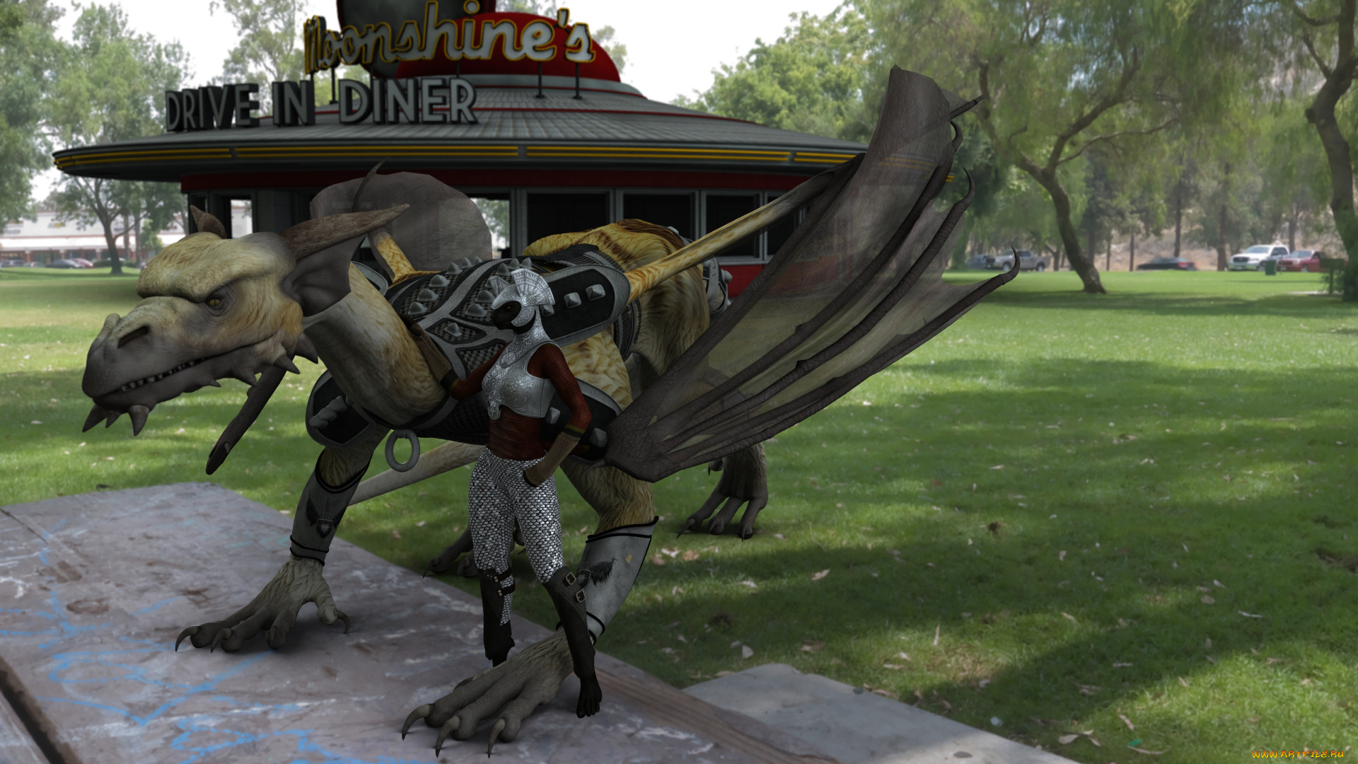 3д, графика, существа, , creatures, девушка, дракон