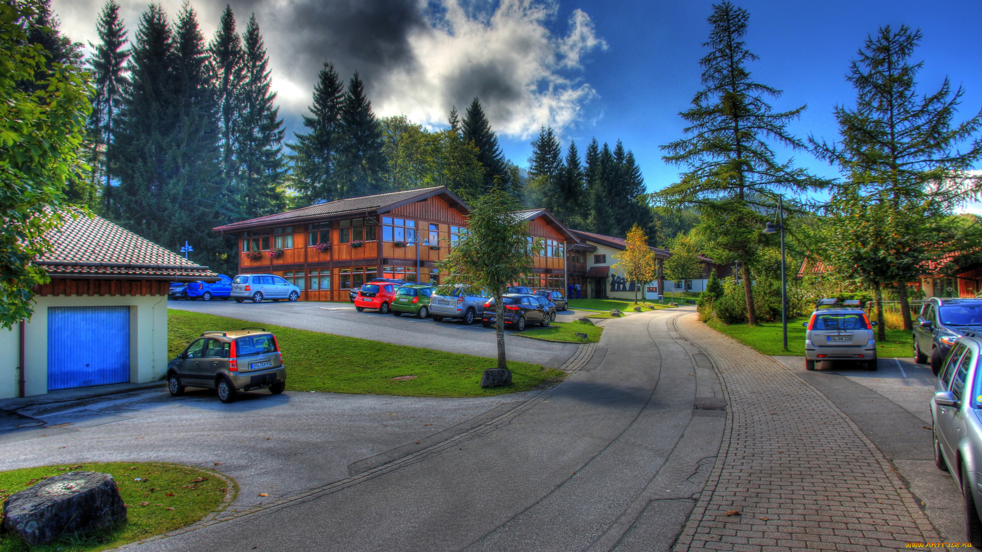 берхтесгаден, германия, города, -, улицы, , площади, , набережные, улица, ели, машины, дорога, дома, германия, берхтесгаден