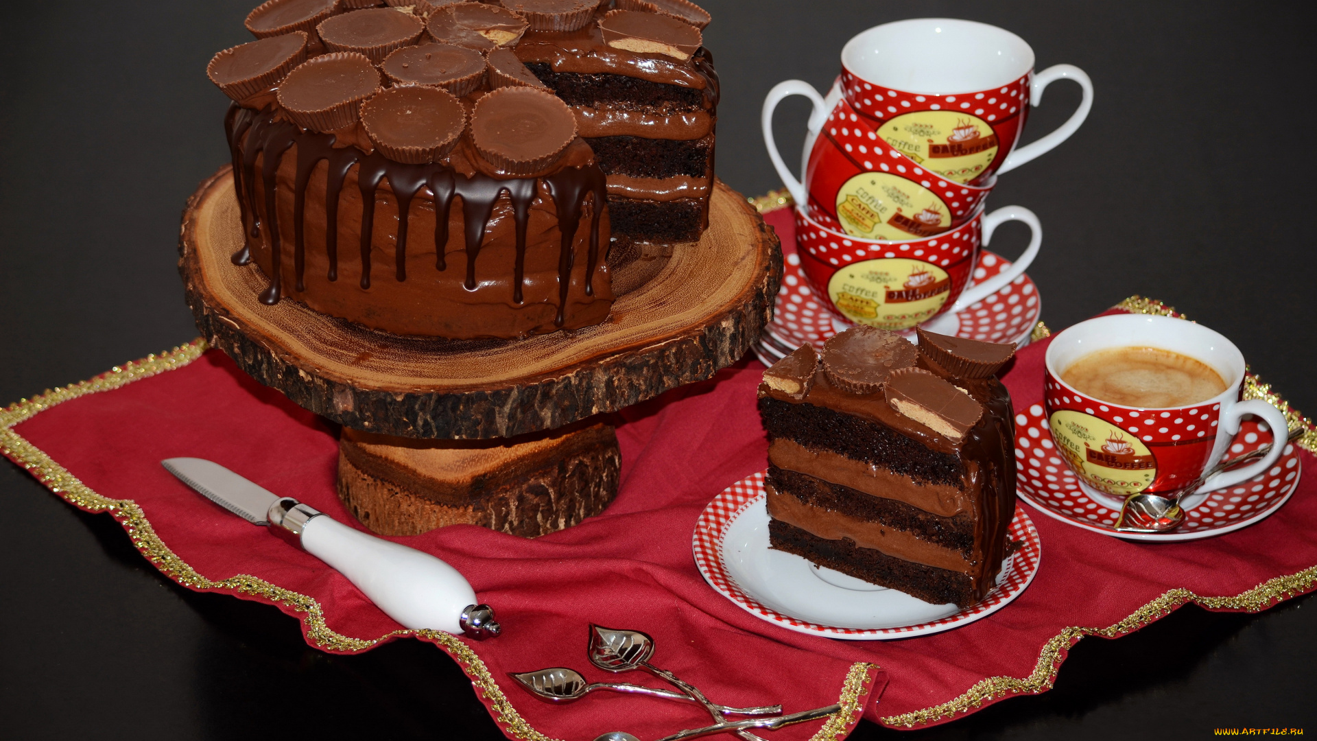 еда, торты, ложки, кофе, чашки, шоколад, торт