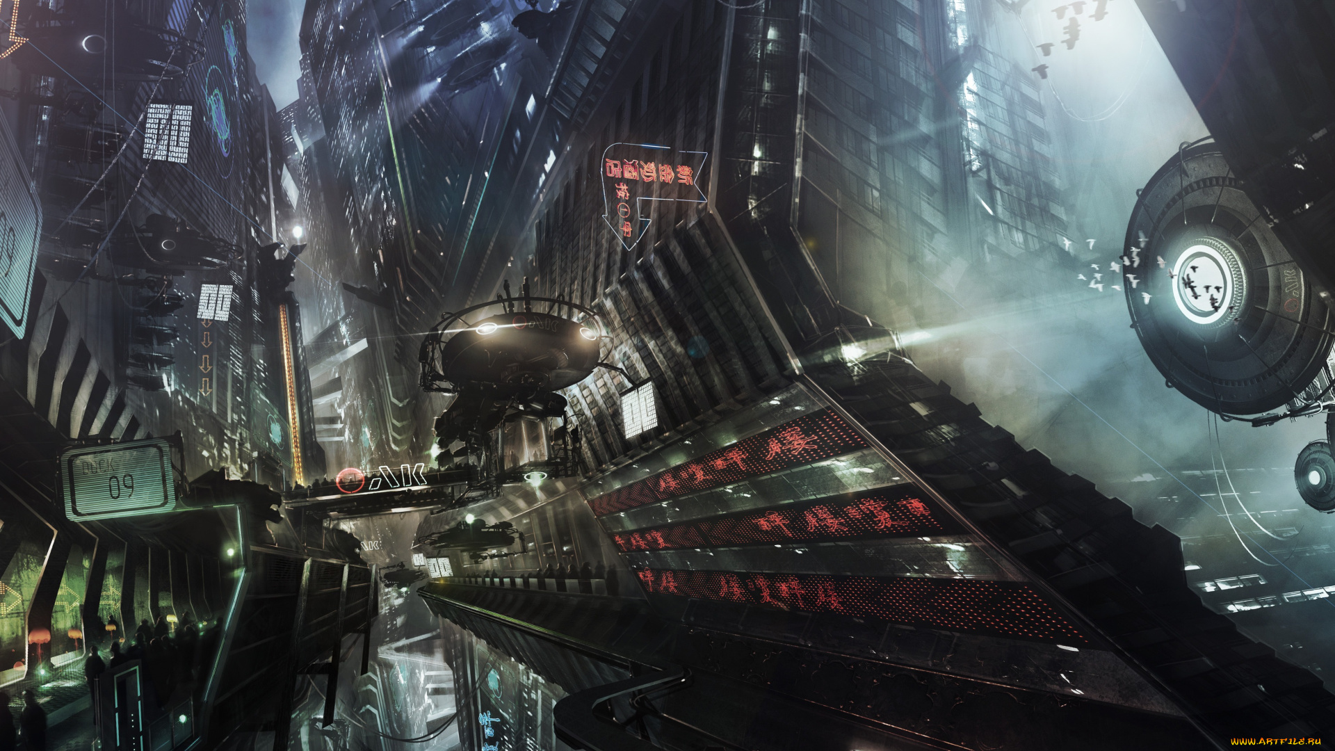 фэнтези, космические, корабли, , звездолеты, , станции, будущее, город, фантастика, art, ночь, небоскребы, транспорт