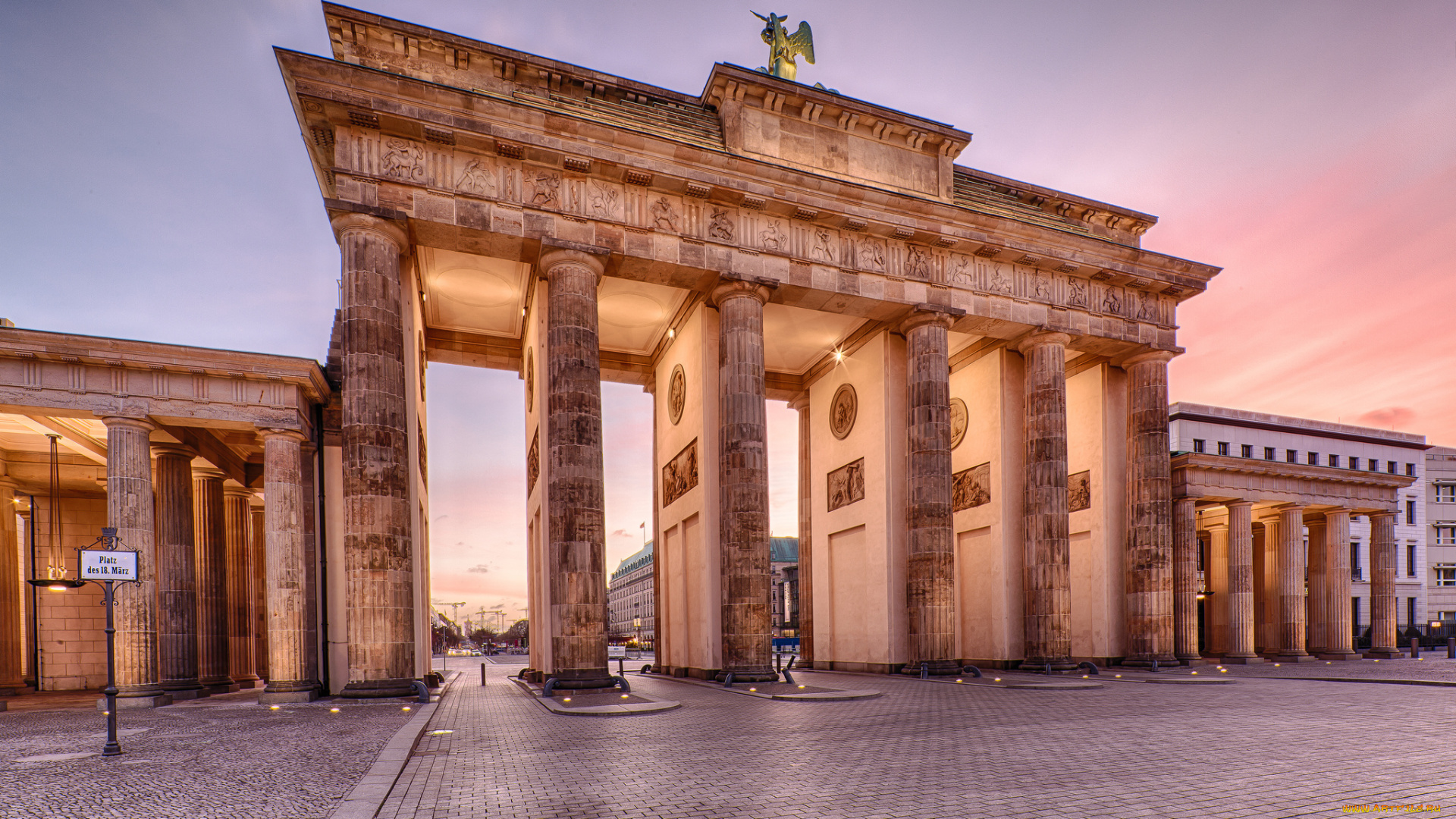города, берлин, , германия, бранденбургские, ворота, берлин, дома, утро