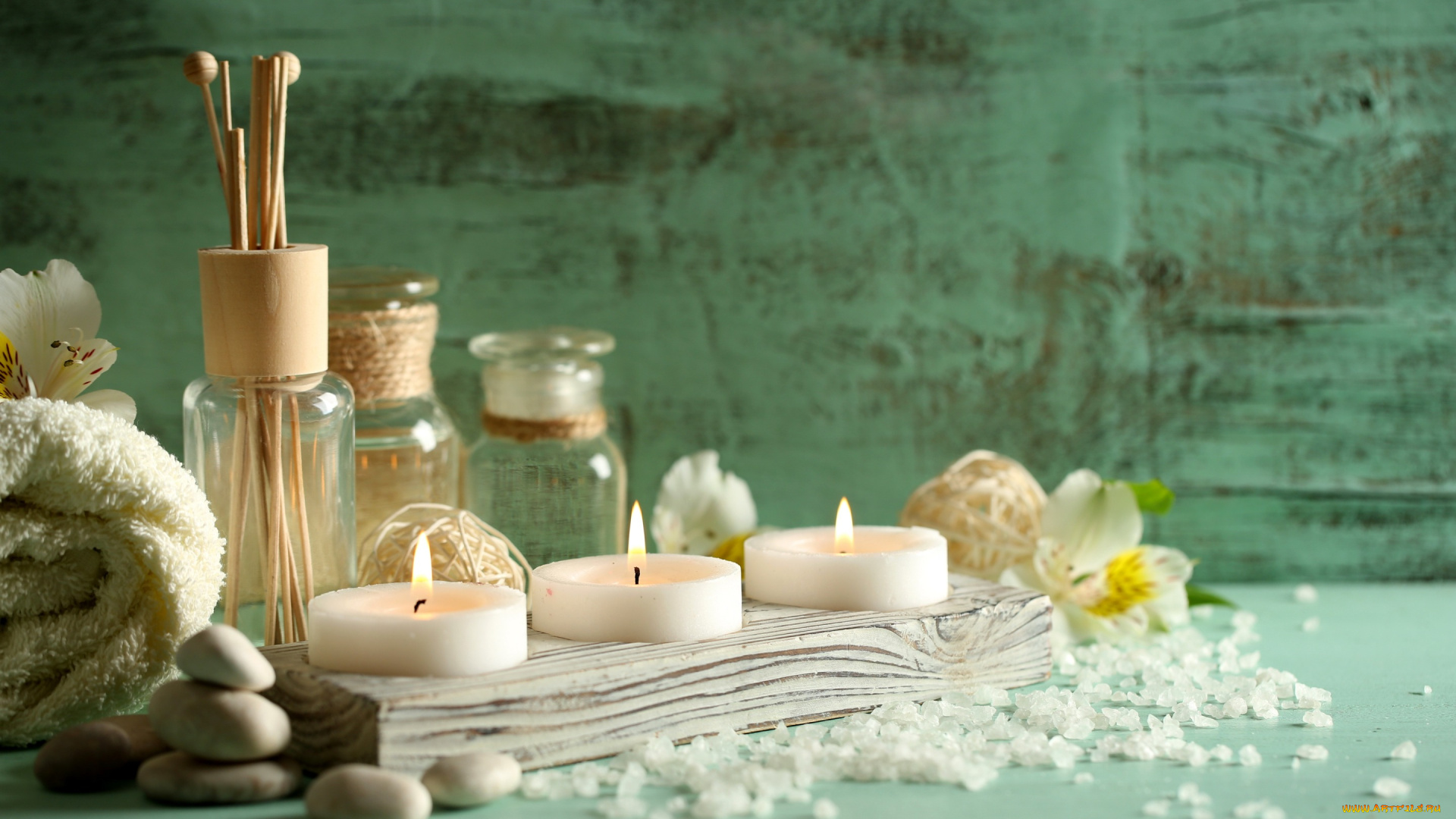 разное, косметические, средства, , духи, полотенце, камни, масло, соль, свечи, спа