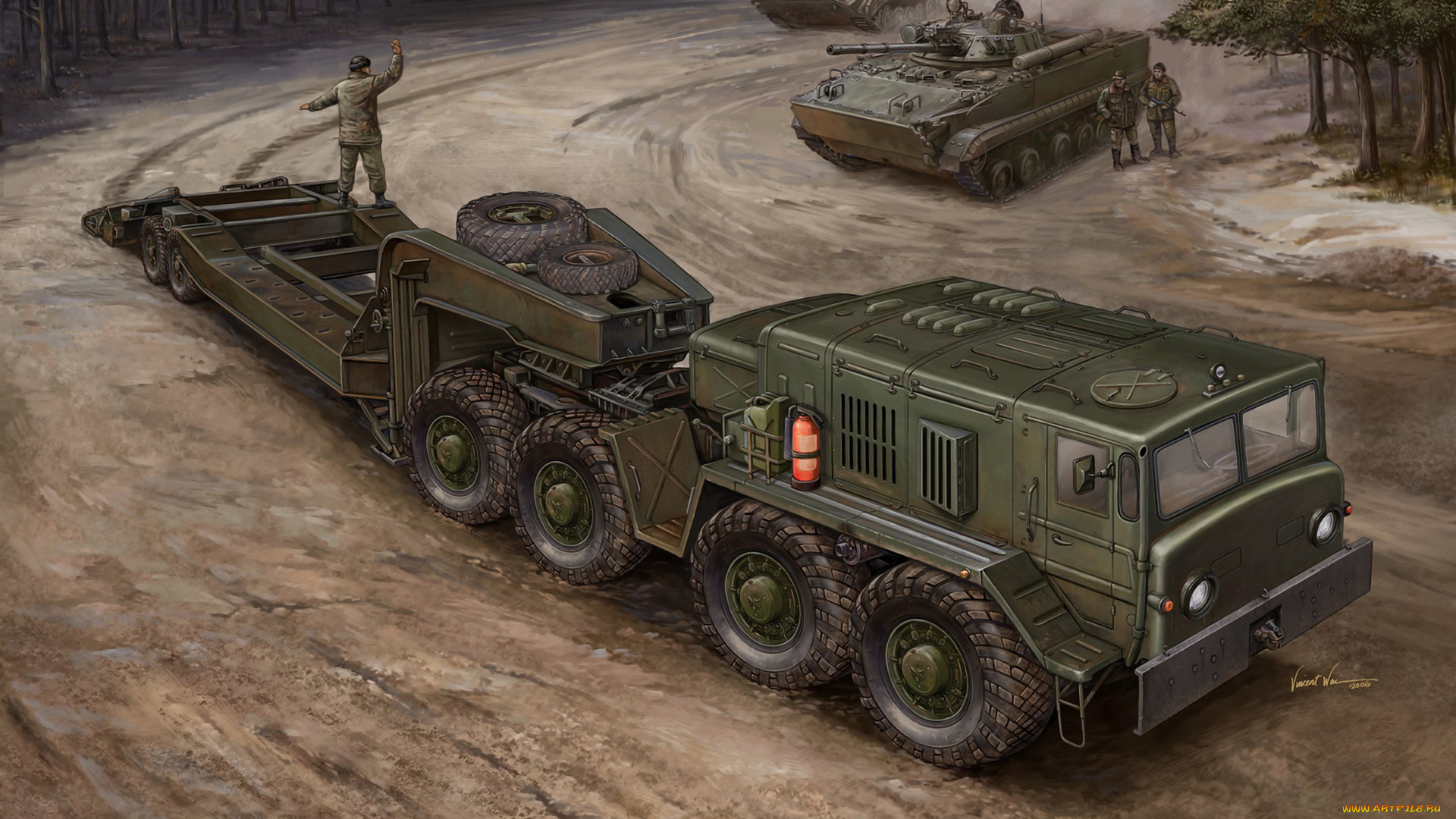 рисованное, армия, тягач