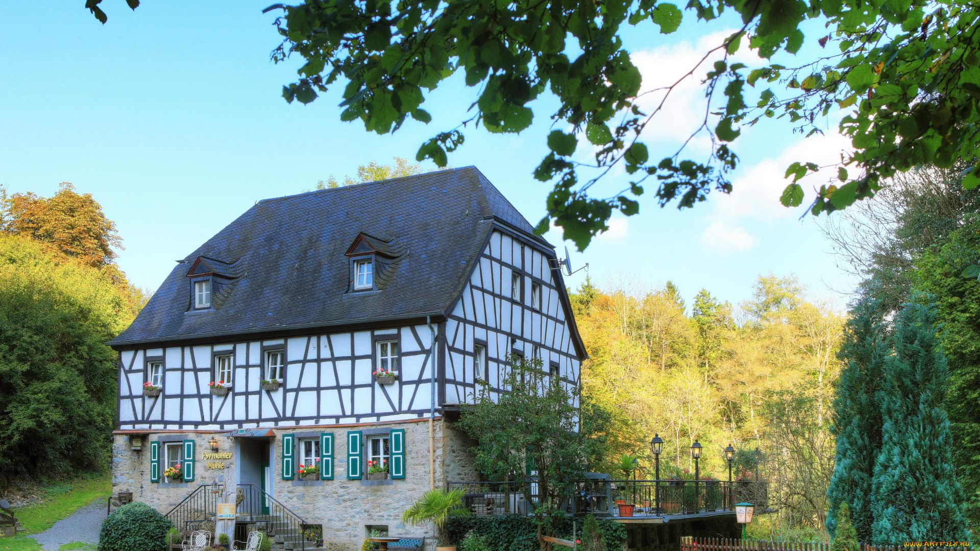 рёс, германия, города, -, здания, , дома, ландшафт, дорога, дом, германия, рёс