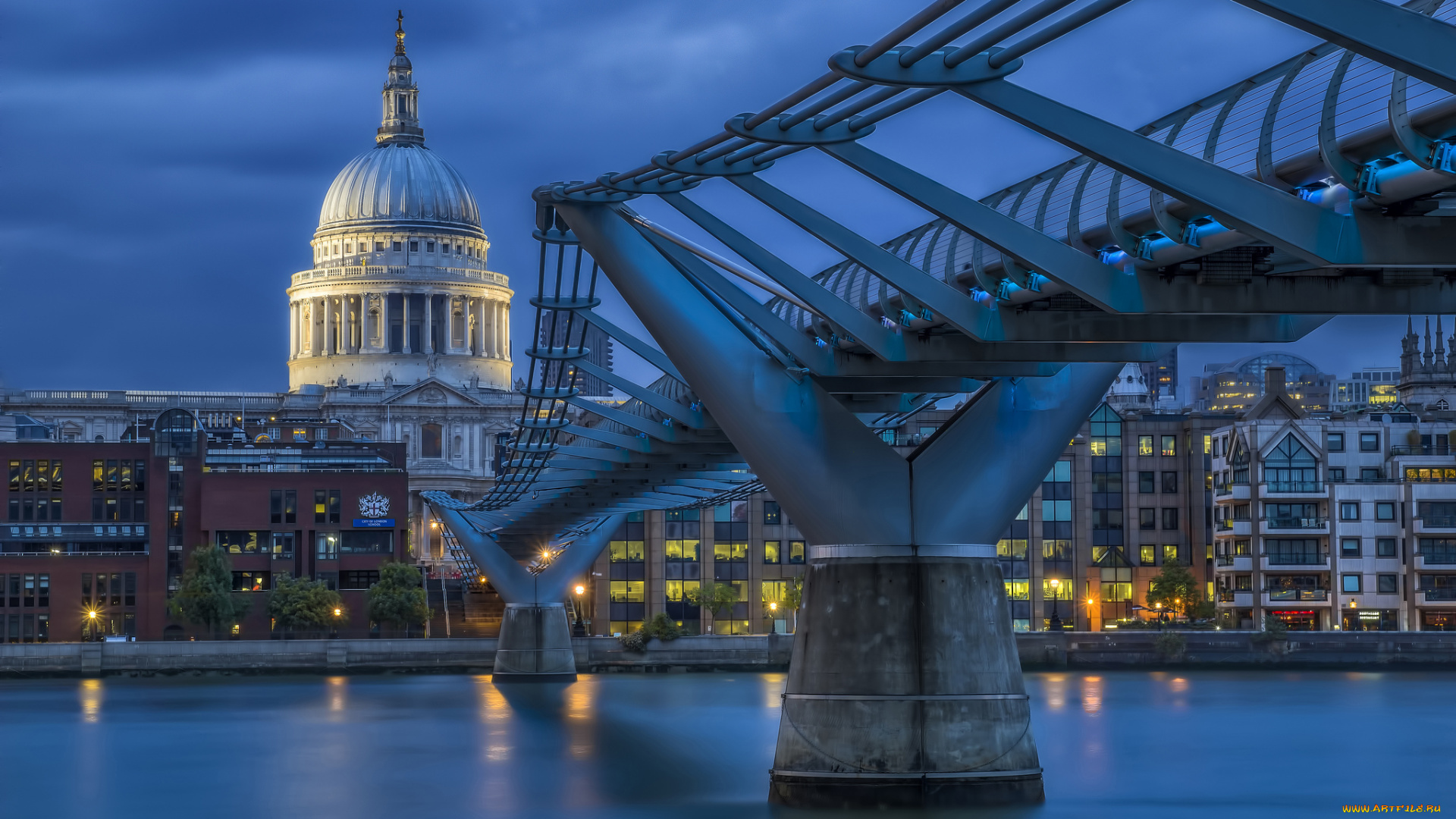 st, pauls, cathedral, города, лондон, , великобритания, река, мост, собор, ночь