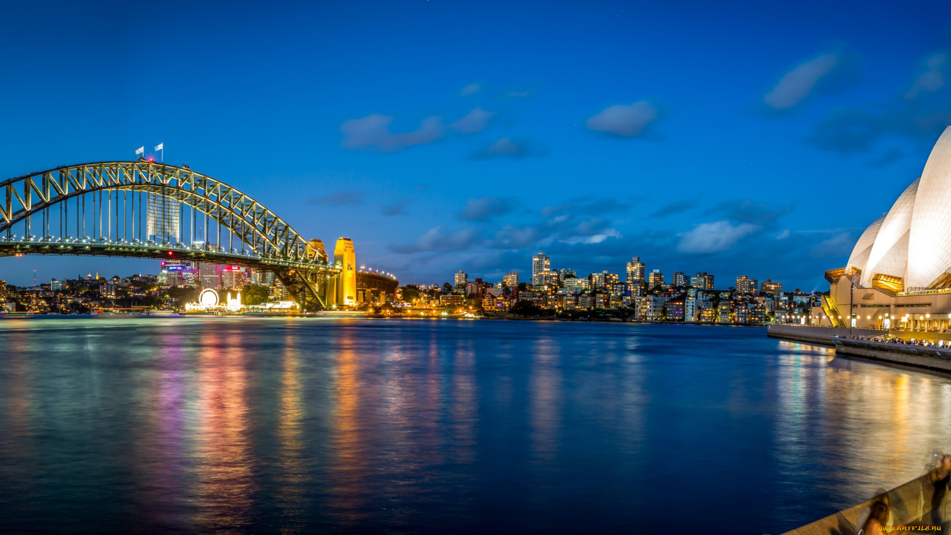 sydney, by, night, города, сидней, , австралия, город, акватория, мост, ночь