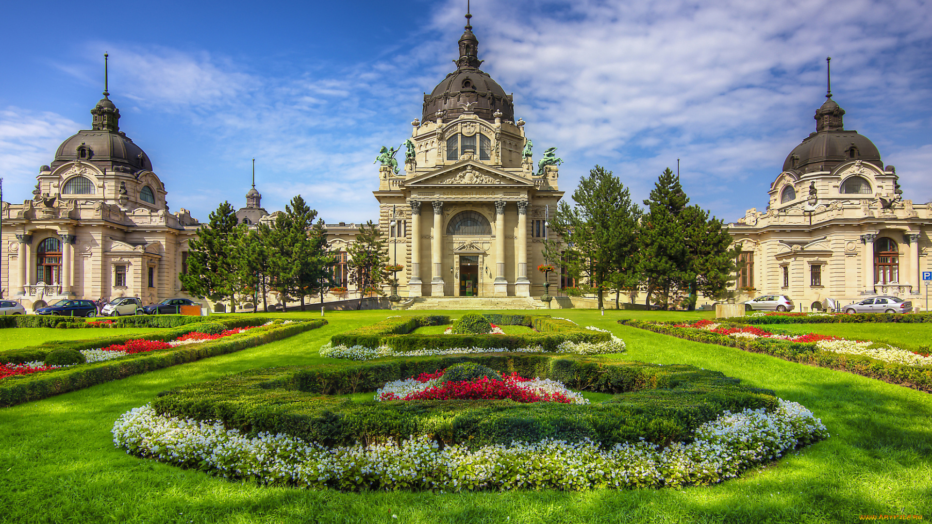 sze&, 769, chenyi, thermal, bath, города, будапешт, , венгрия, парк, газон, клумбы, банный, комплекс