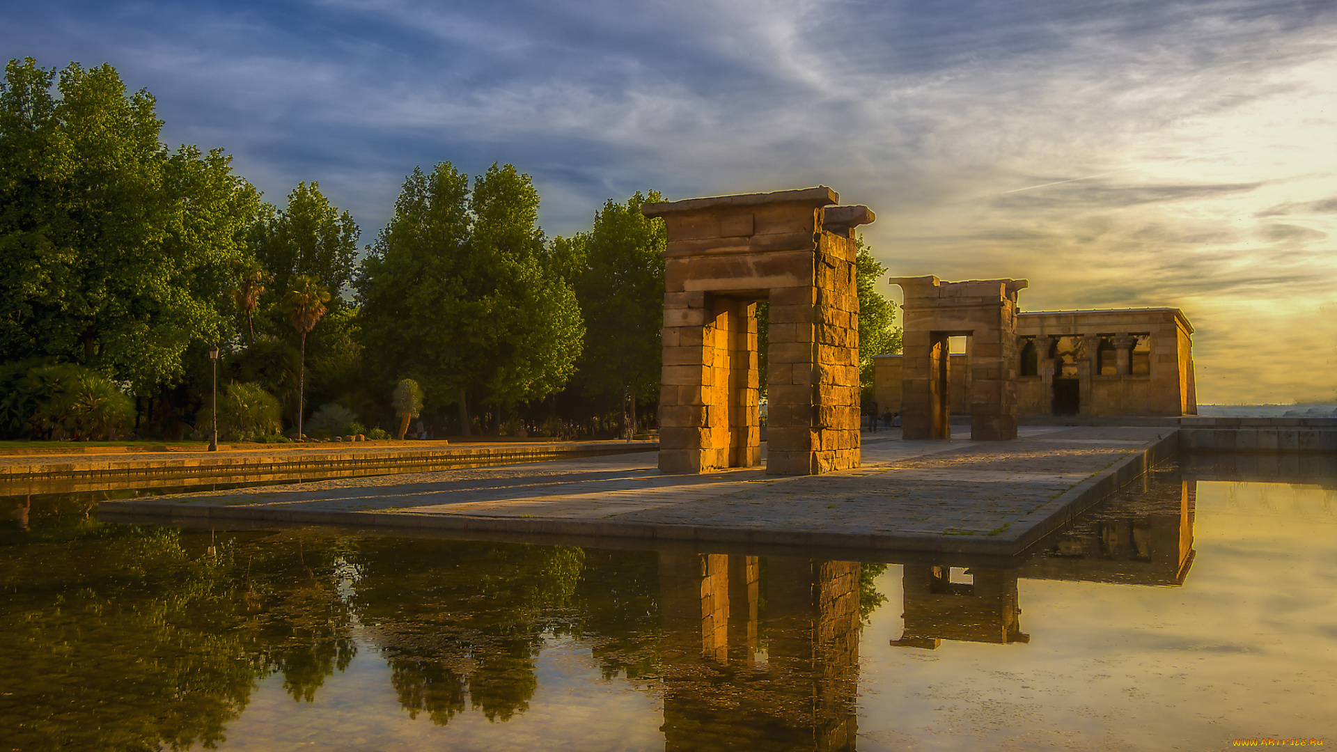 templo, de, debod, города, мадрид, , испания, водоем, храм