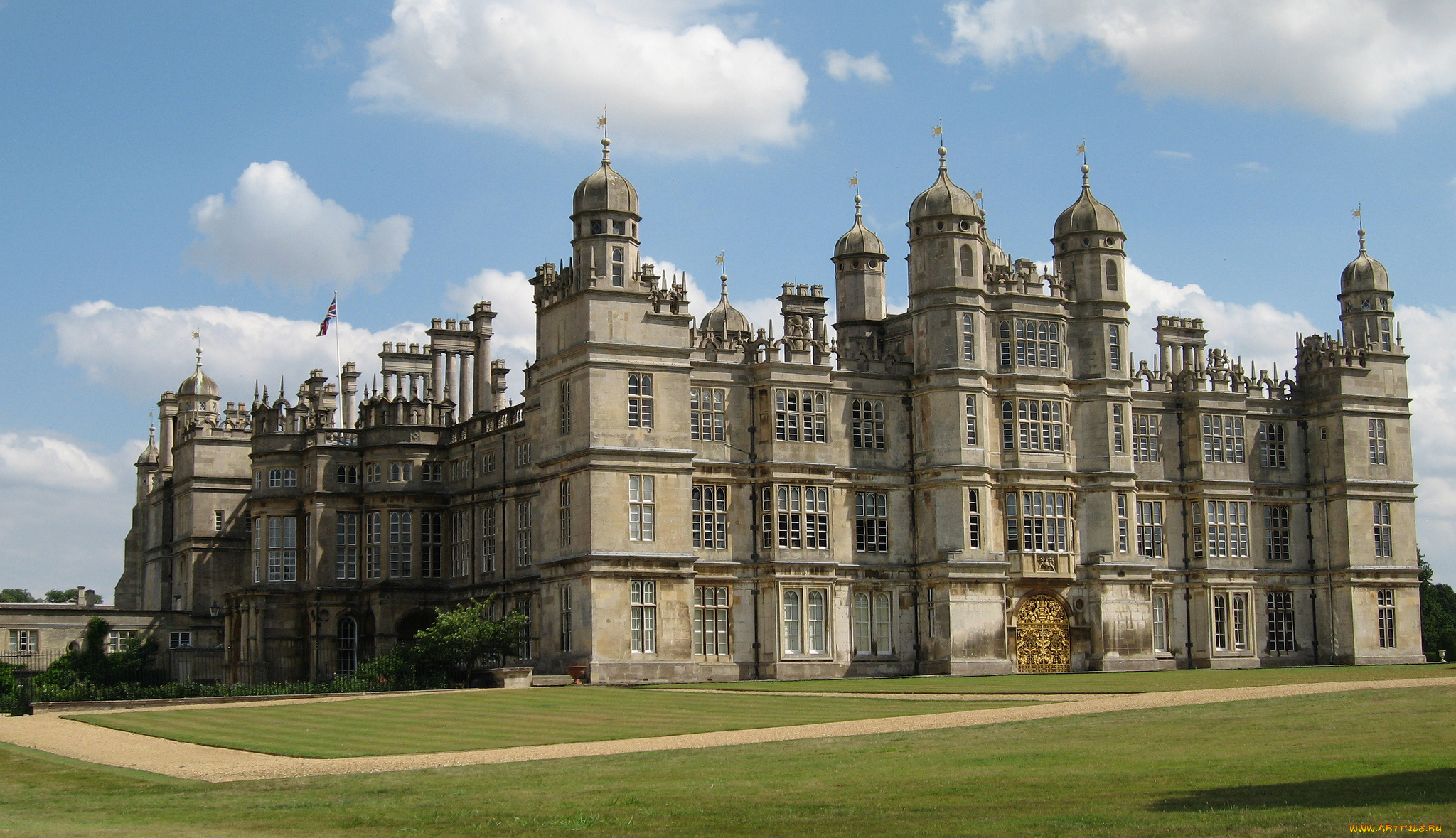 burghley, house, города, -, дворцы, , замки, , крепости, дорожки, лужайка, дворец