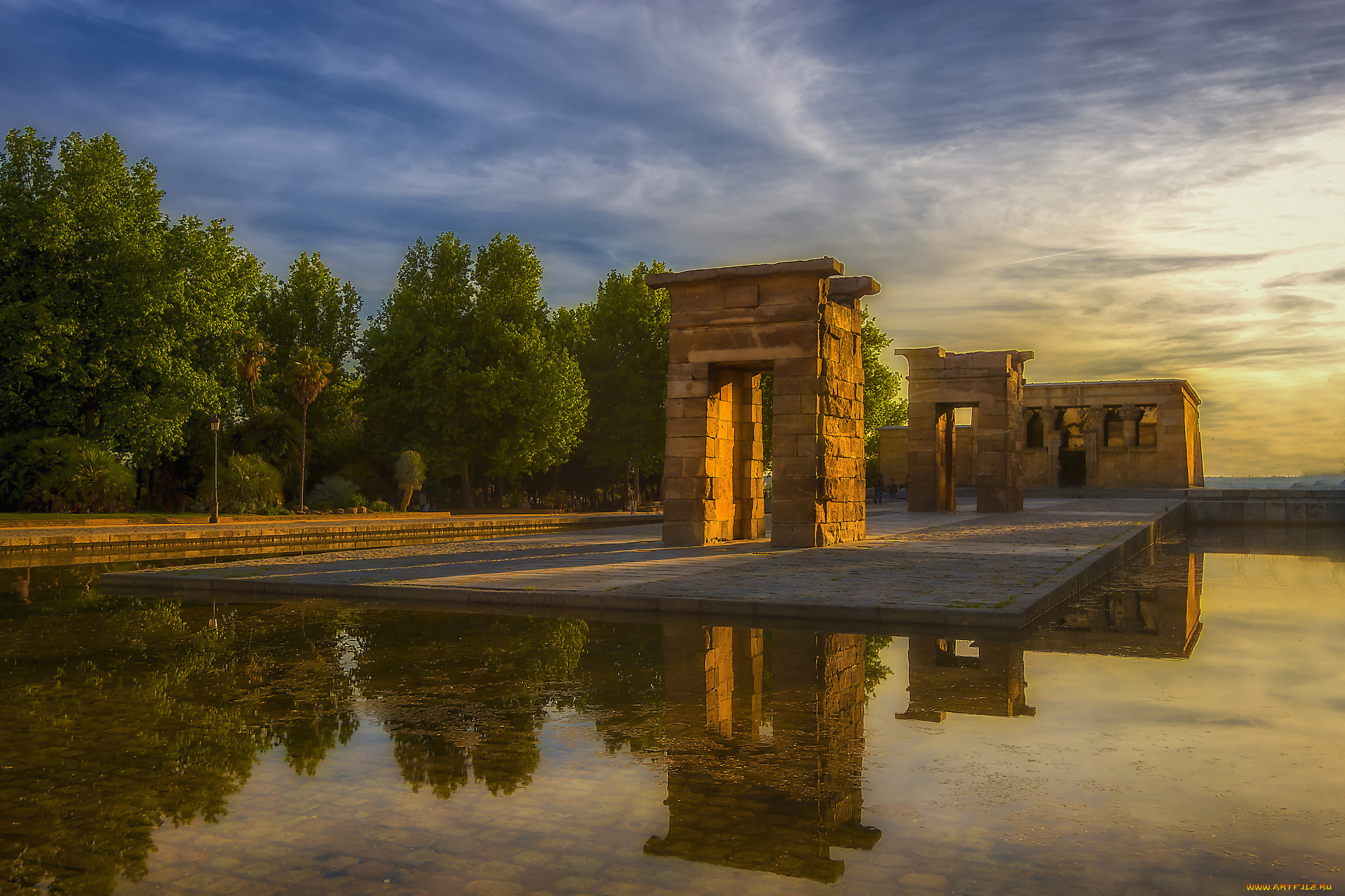 templo, de, debod, города, мадрид, , испания, водоем, храм