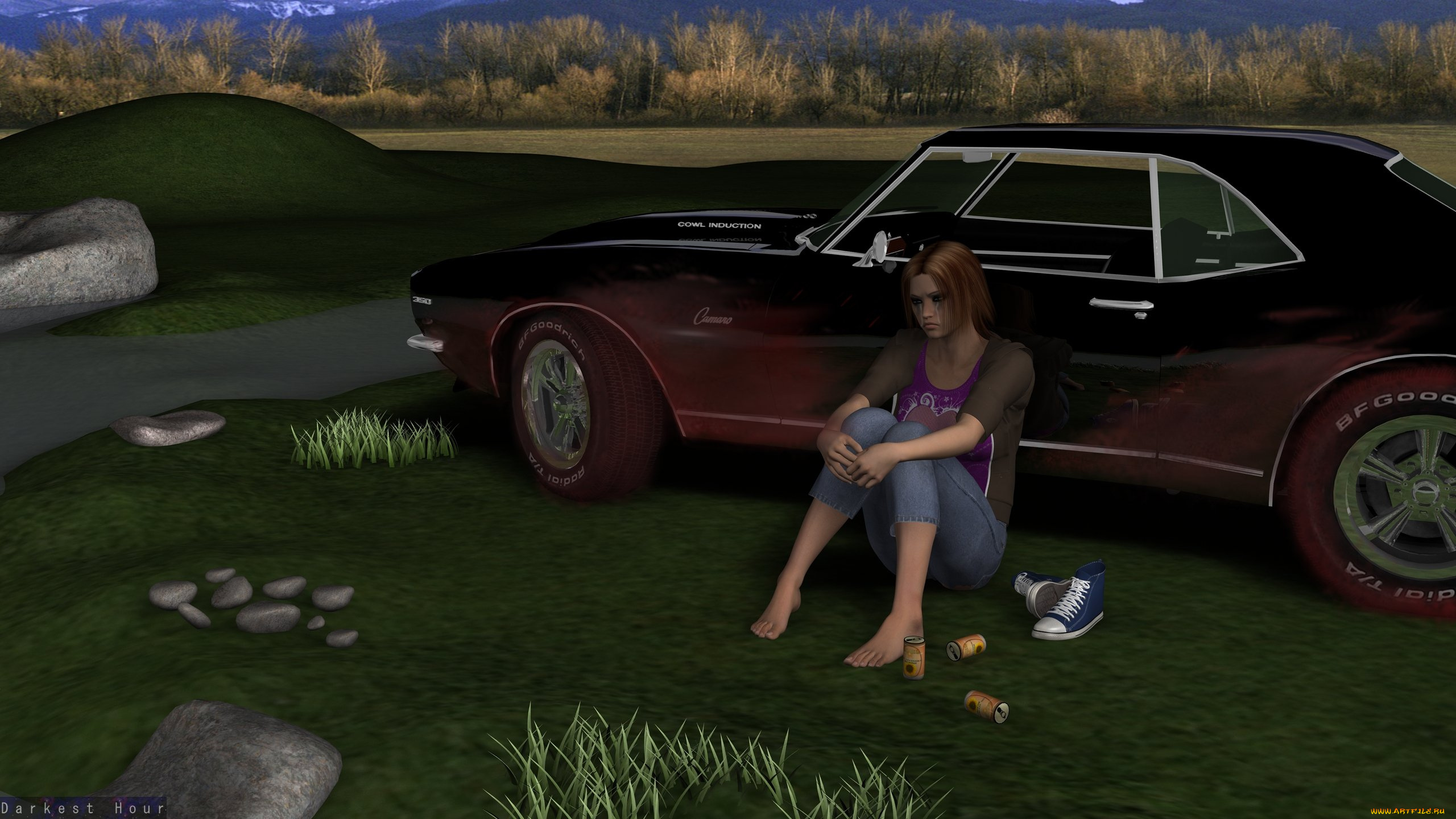 автомобили, 3d, car&girl, автомобиль, фон, девушка, взгляд