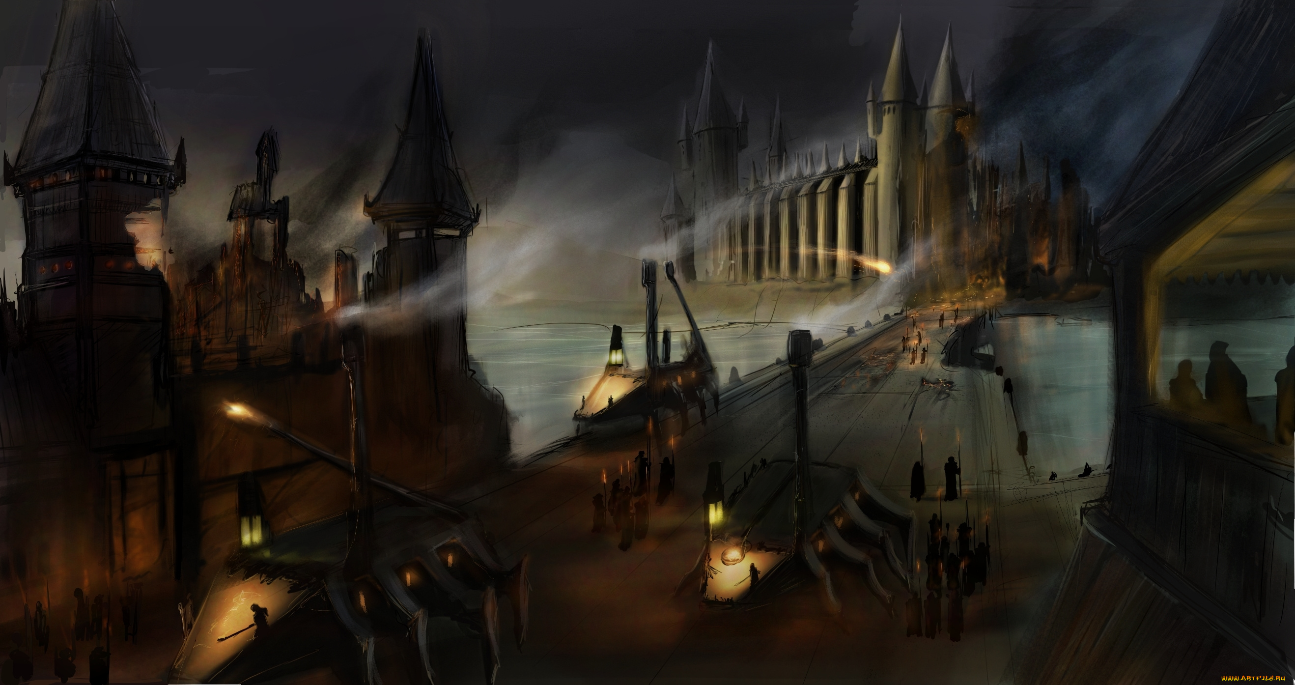 фэнтези, замки, будущее, стимпанк, ночь, замок