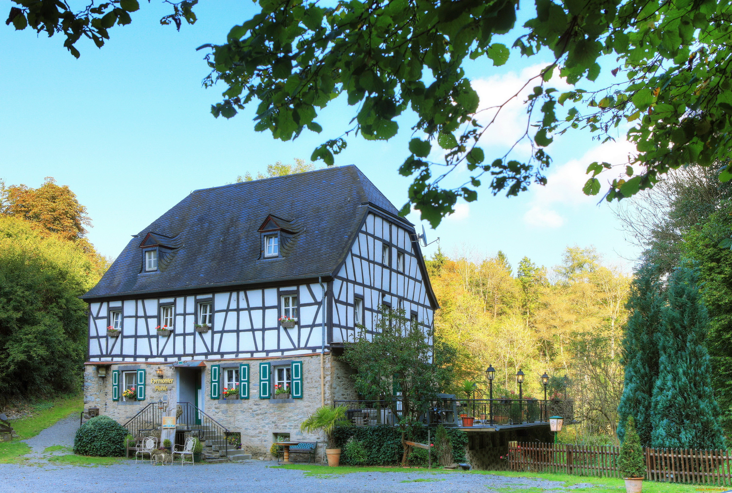 рёс, германия, города, -, здания, , дома, ландшафт, дорога, дом, германия, рёс