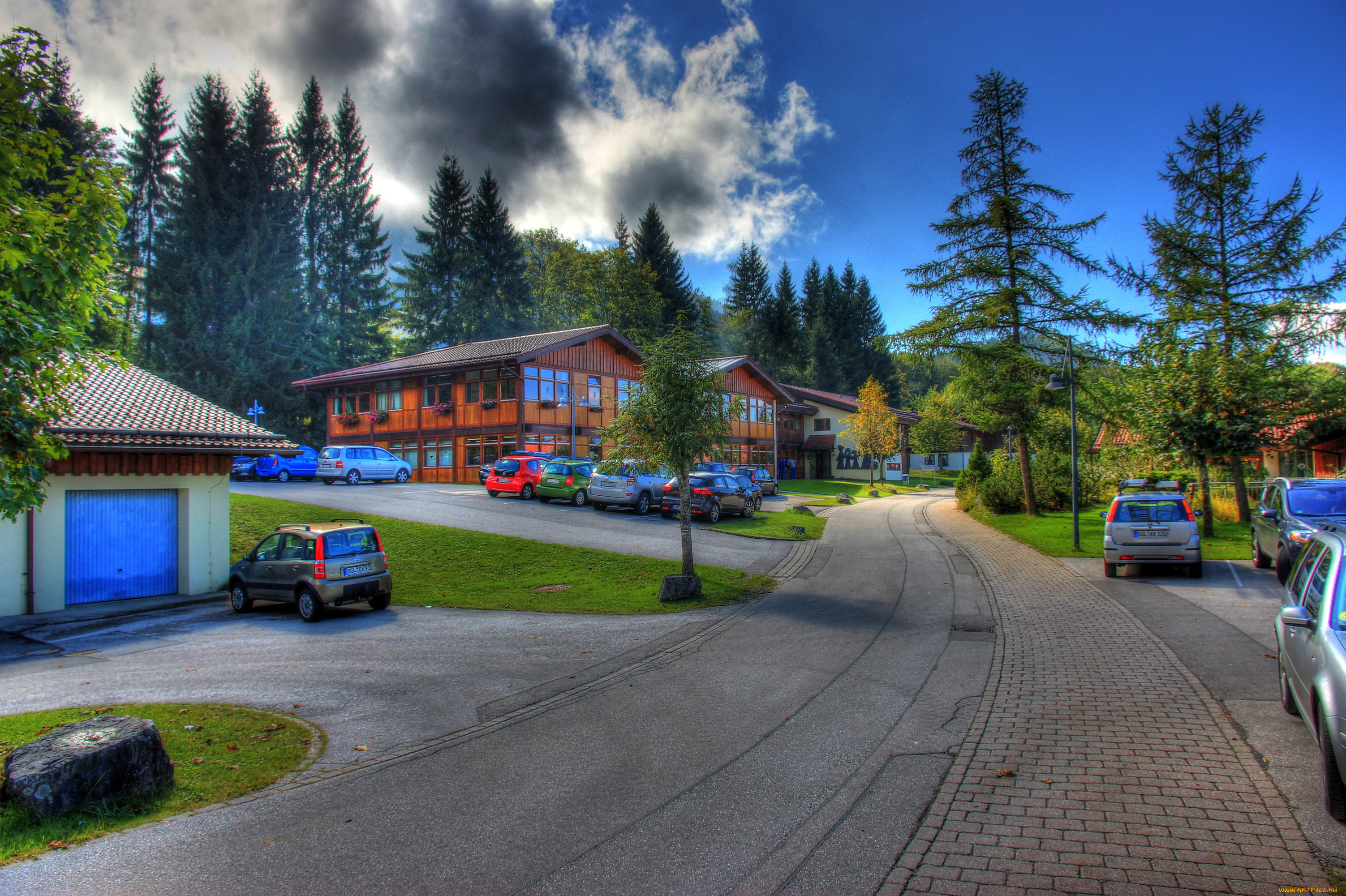 берхтесгаден, германия, города, -, улицы, , площади, , набережные, улица, ели, машины, дорога, дома, германия, берхтесгаден