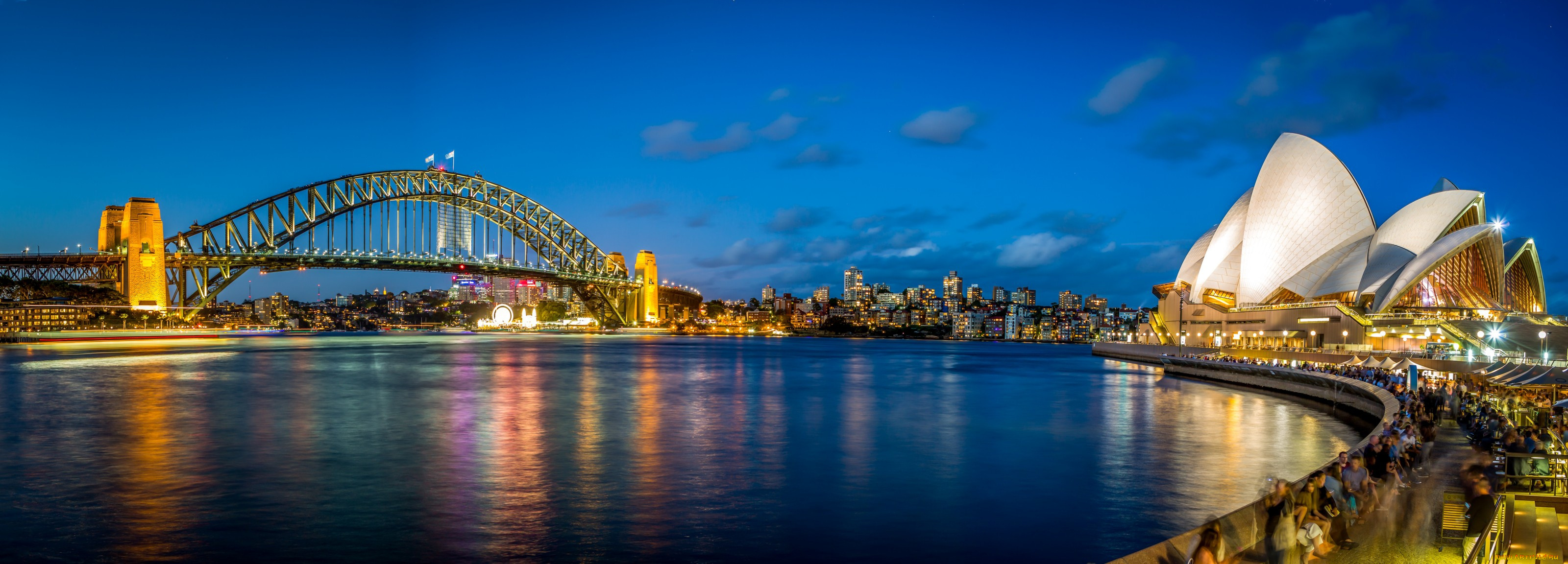 sydney, by, night, города, сидней, , австралия, город, акватория, мост, ночь