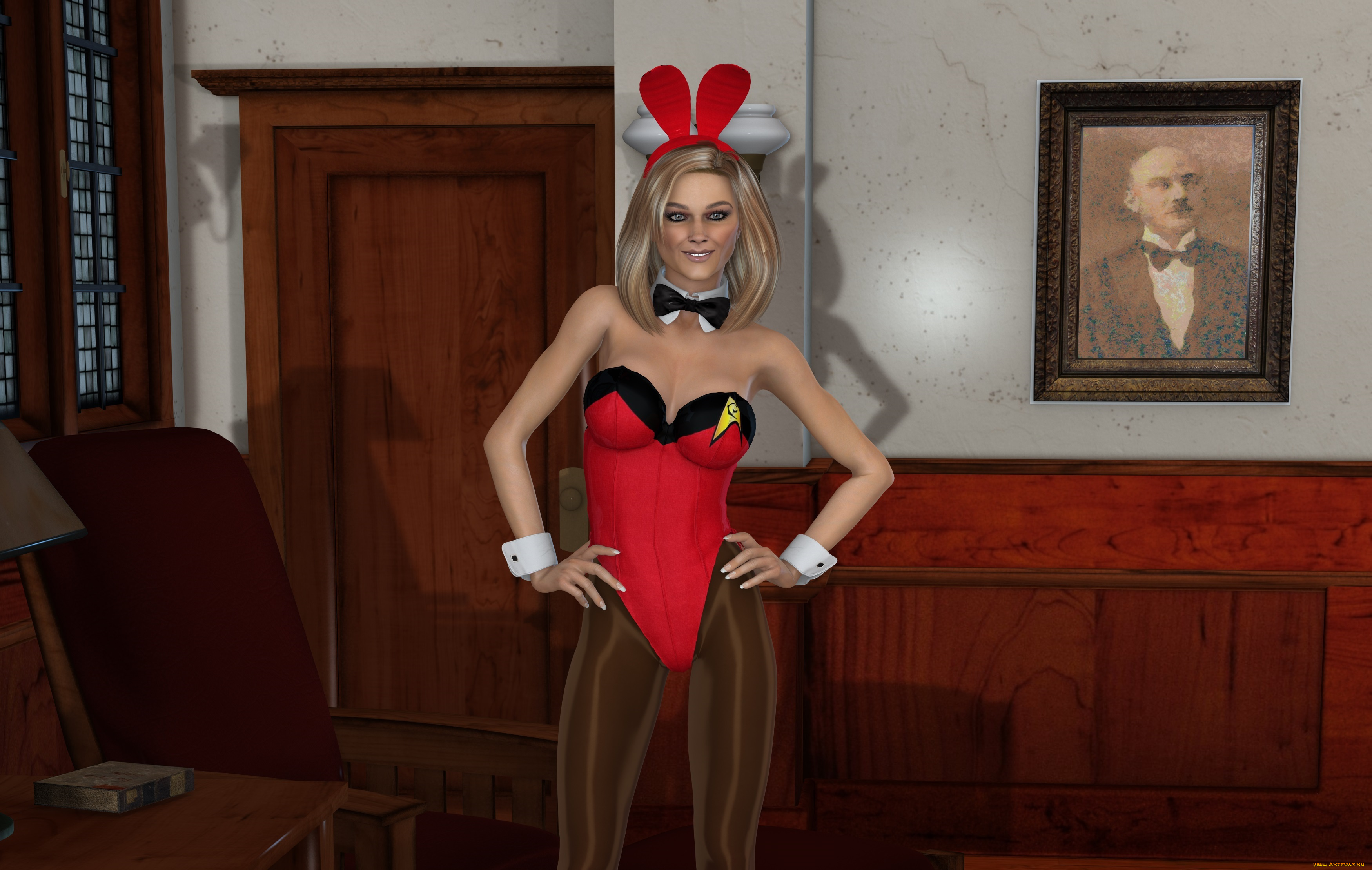 3д, графика, люди, , people, взгляд, девушка, ушки, фон