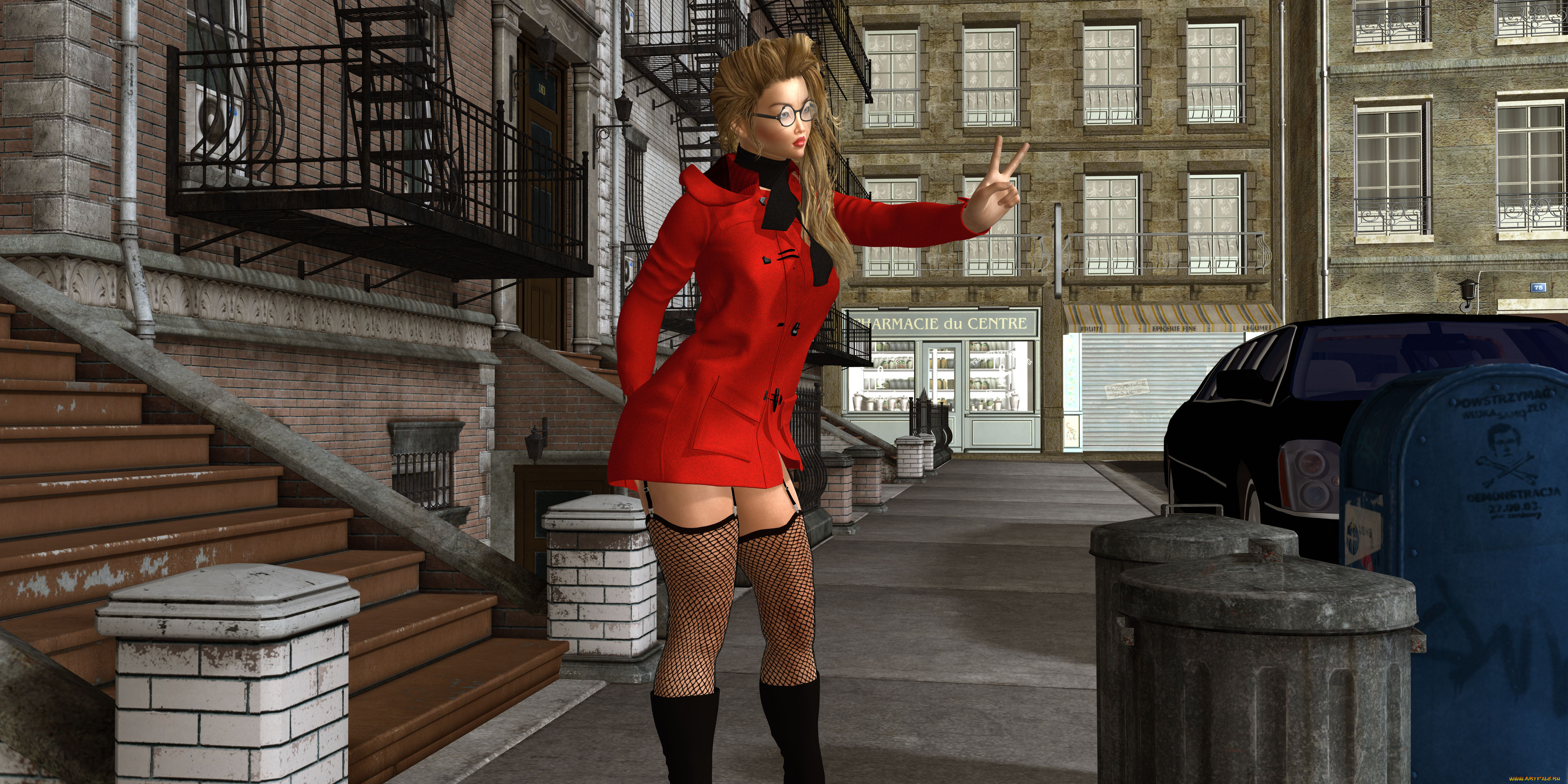 3д, графика, люди, , people, очки, улица, фон, взгляд, девушка