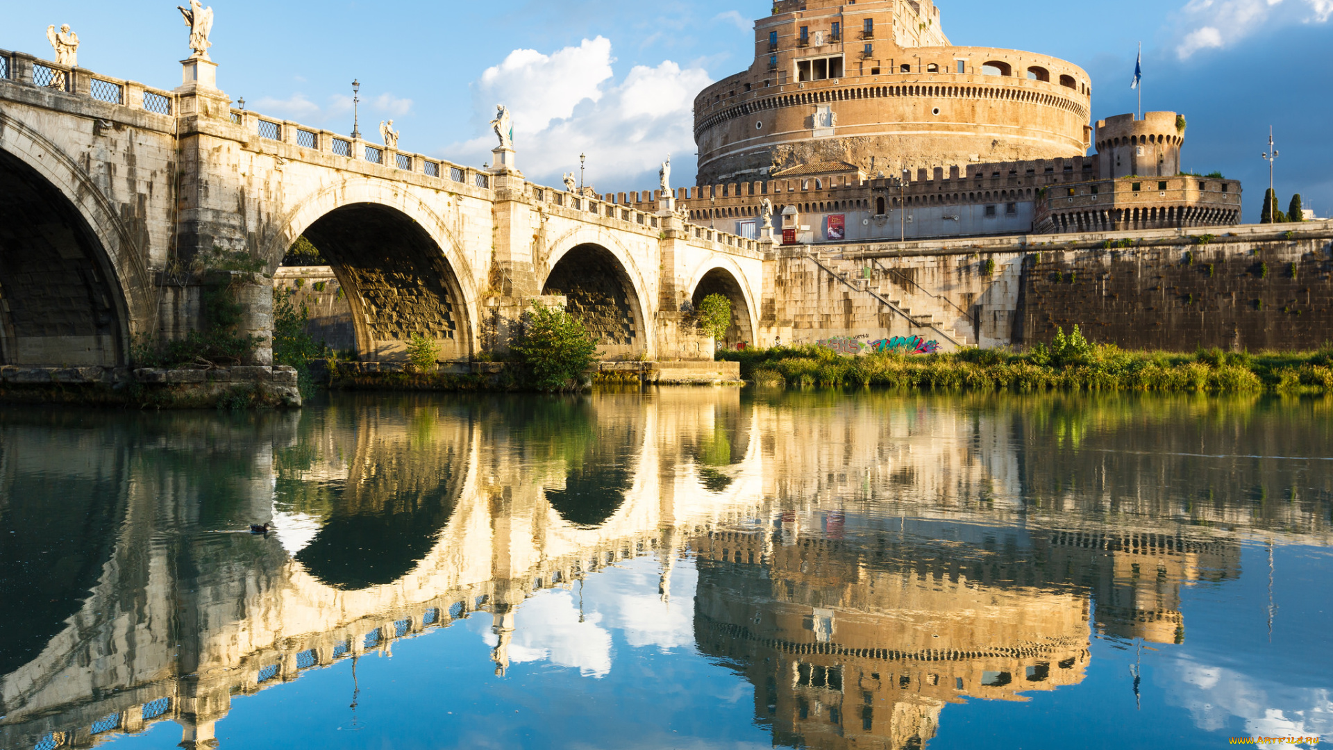 ponte, sant`angelo, города, рим, , ватикан, , италия, крепость, мост, река
