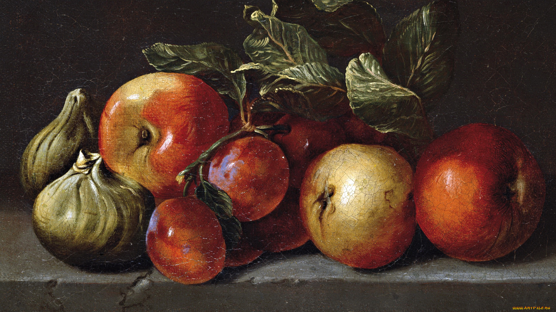 рисованное, живопись, juan, bautista, de, espinosa, Яблоки, инжир, и, сливы, картина, натюрморт