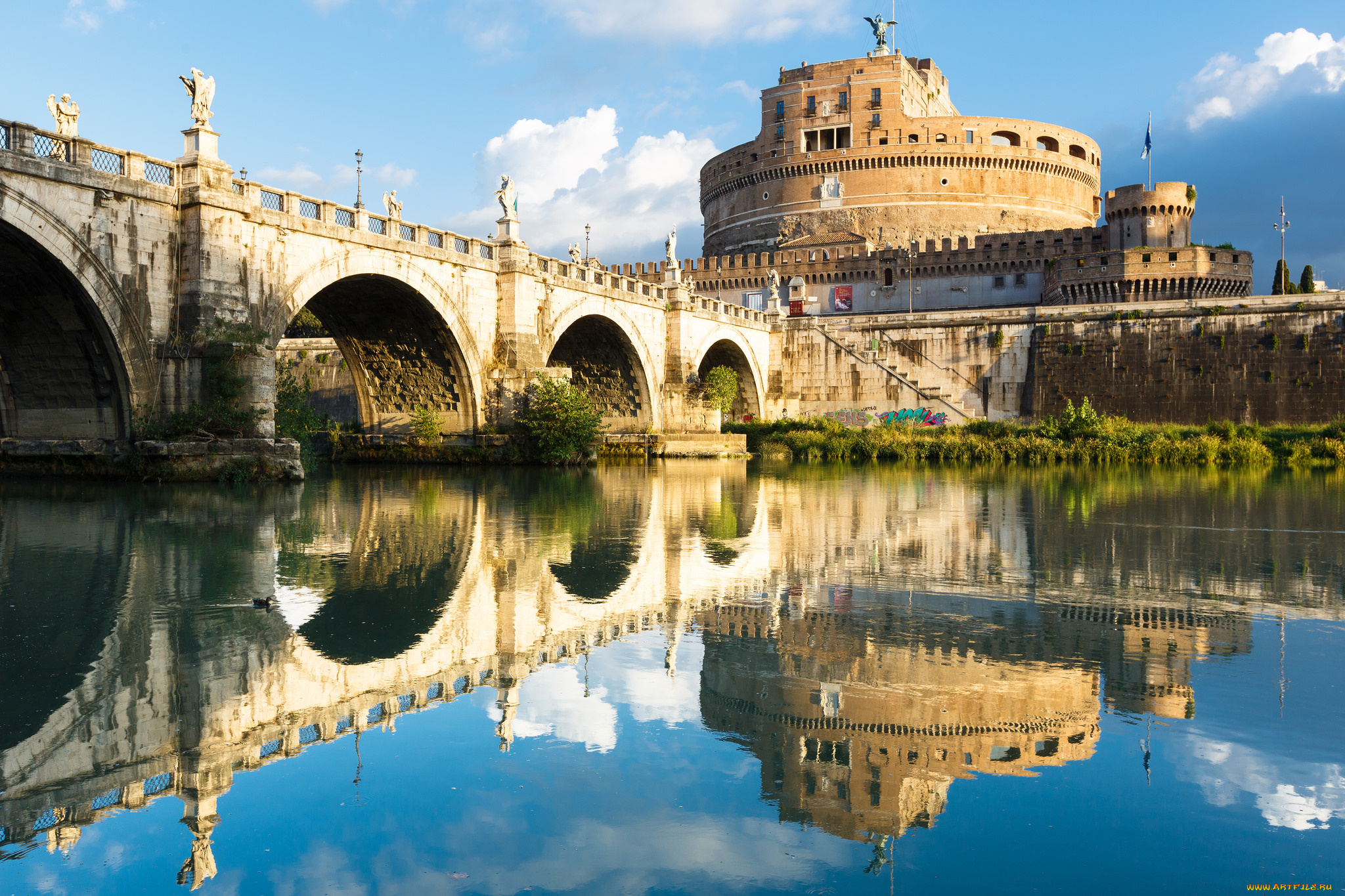 ponte, sant`angelo, города, рим, , ватикан, , италия, крепость, мост, река