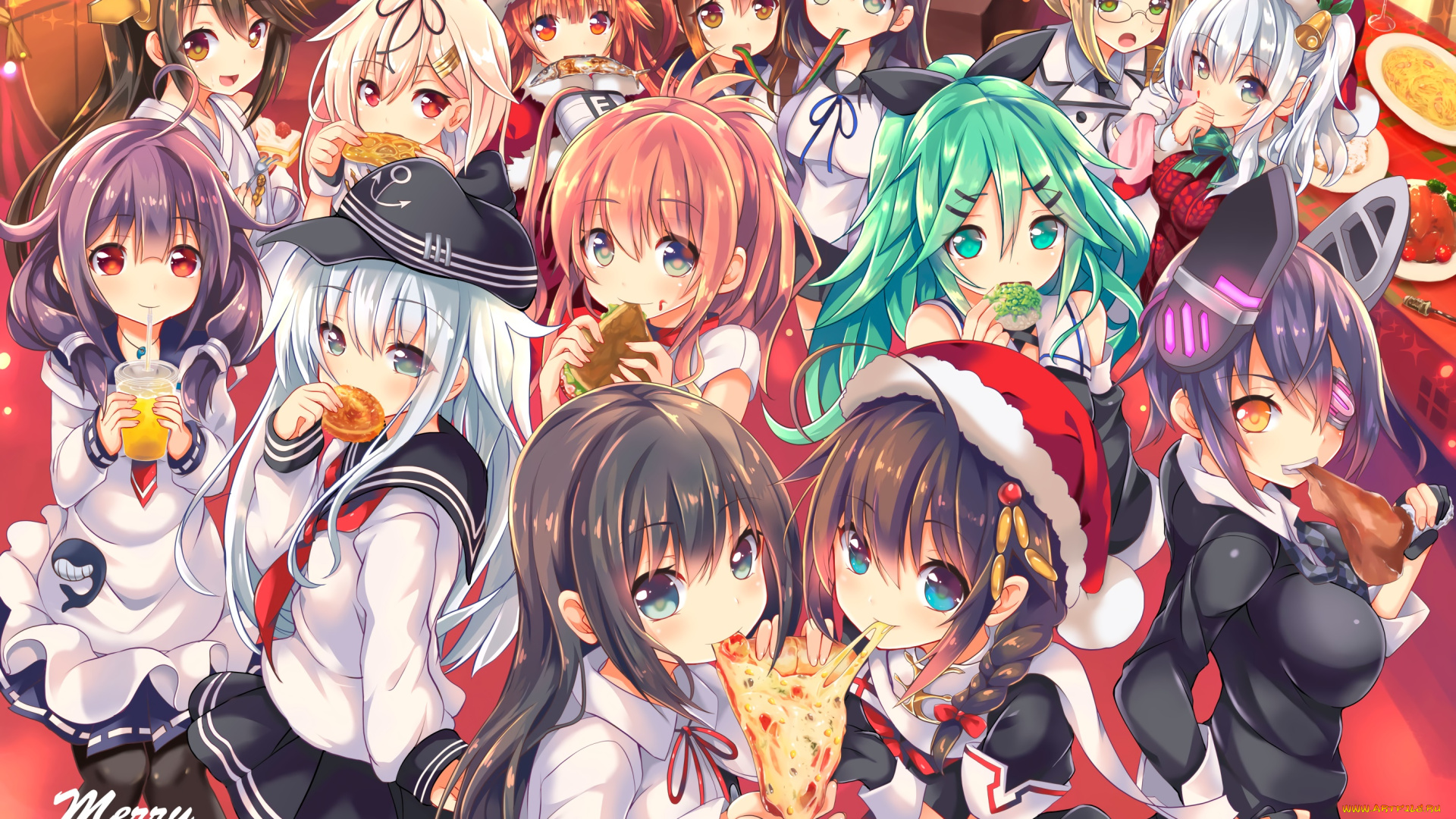 аниме, kantai, collection, девушки, взгляд, фон