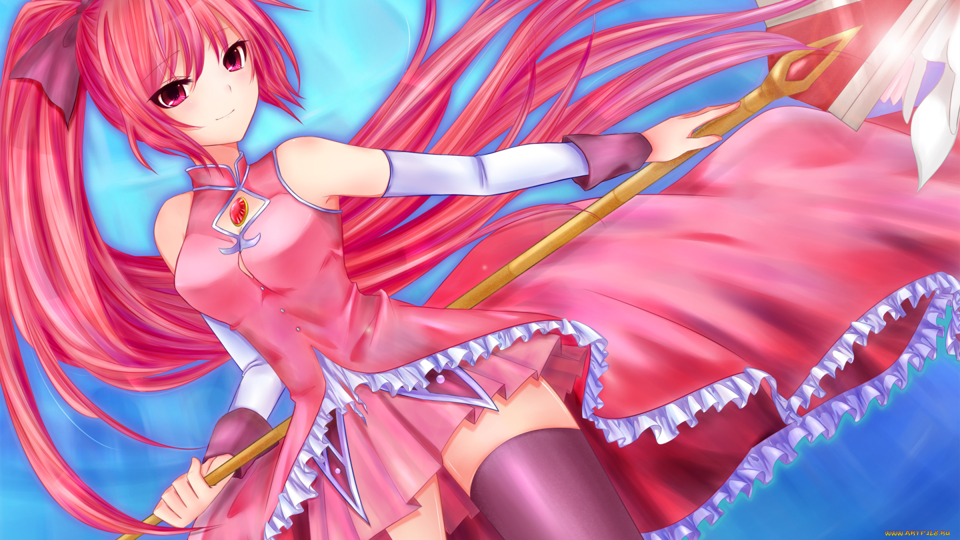 аниме, mahou, shoujo, madoka, magika, фон, взгляд, девушка