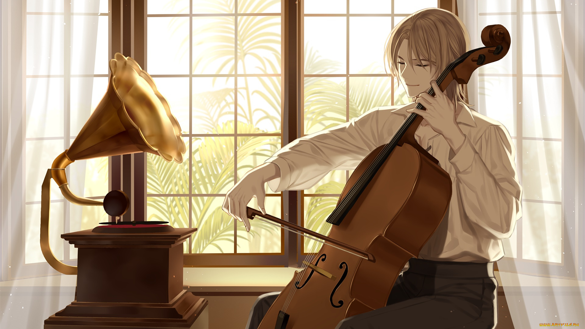 аниме, музыка, фон, взгляд, парень