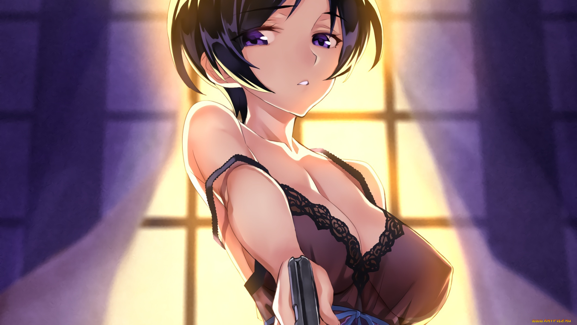 аниме, оружие, , техника, , технологии, пистолет, девушка