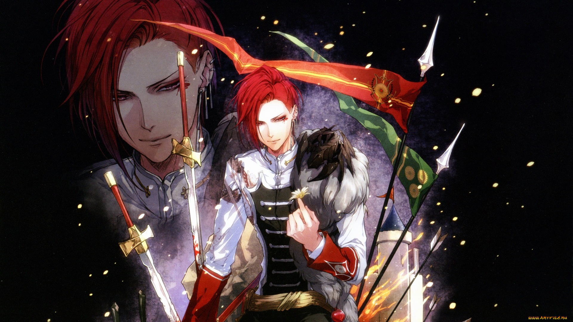 аниме, reine, des, fleurs, парень