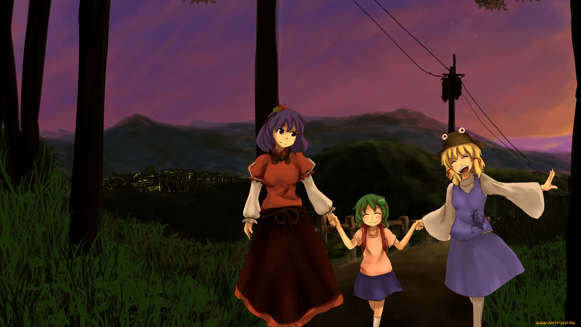 аниме, touhou, фон, взгляд, девушки