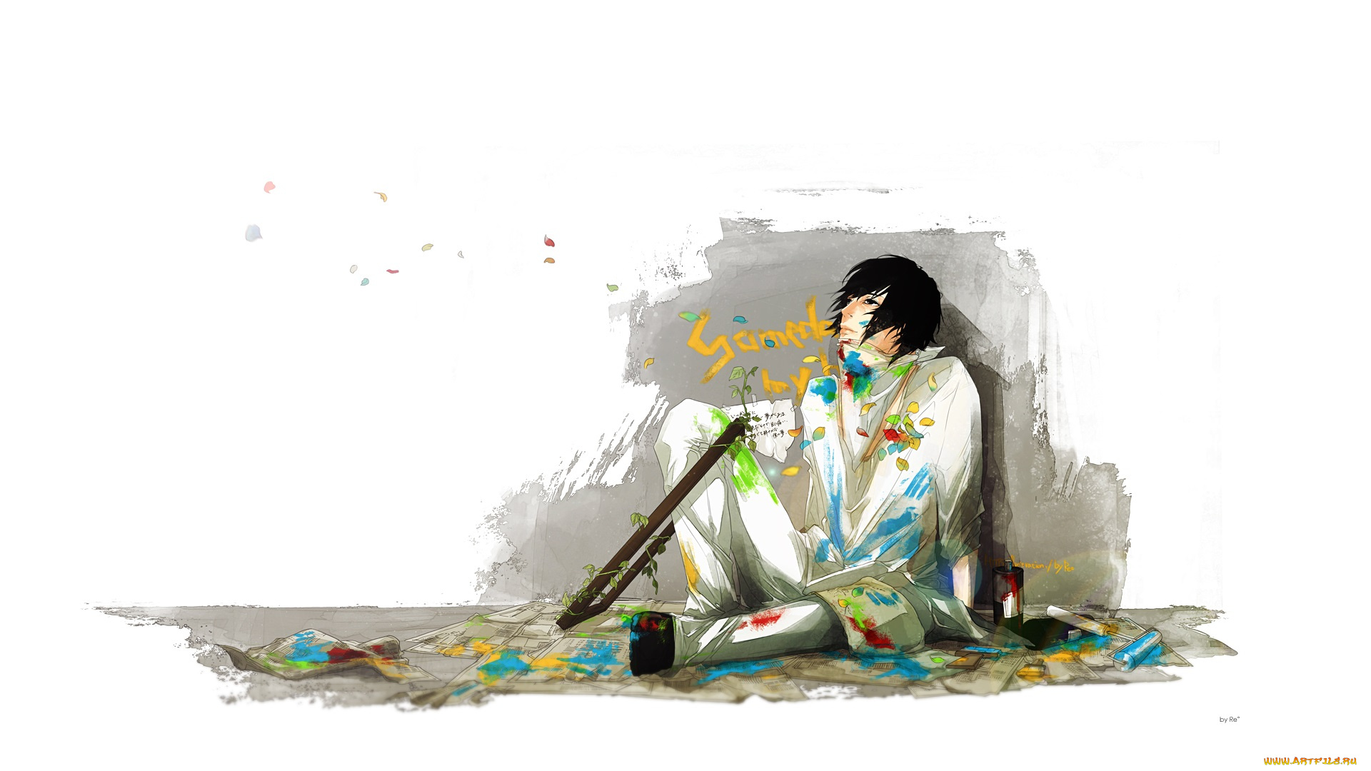 аниме, unknown, , другое, парень, художник, краски