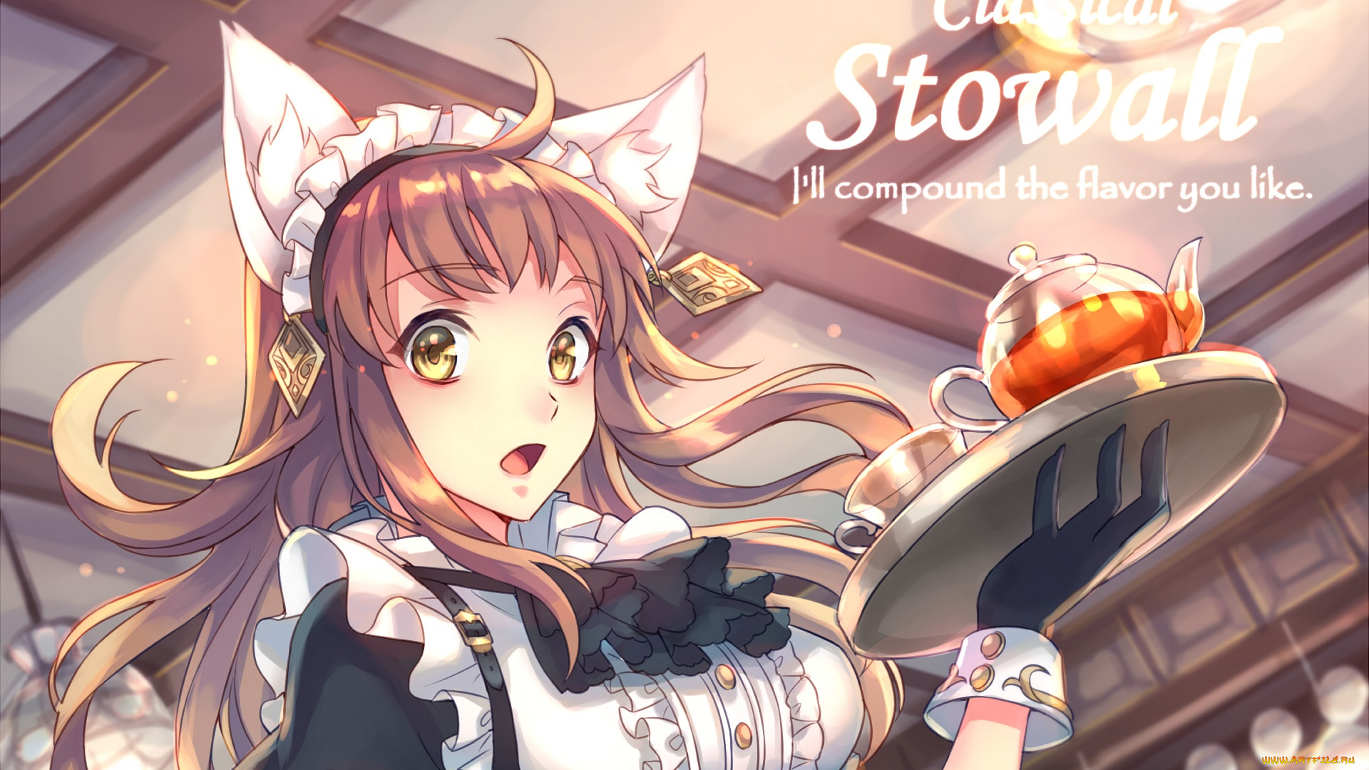 аниме, животные, , существа, девушка, взгляд, фон