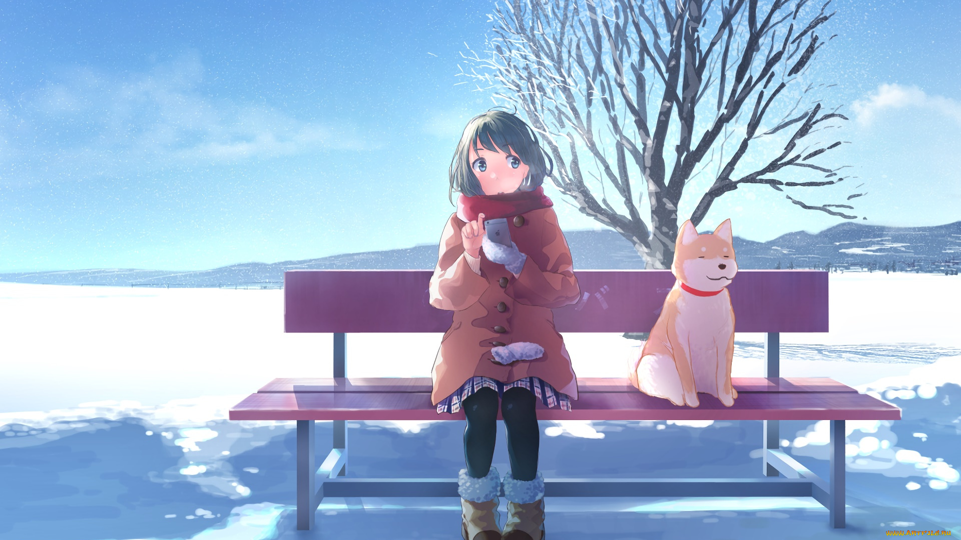 аниме, животные, , существа, девушка, взгляд, фон