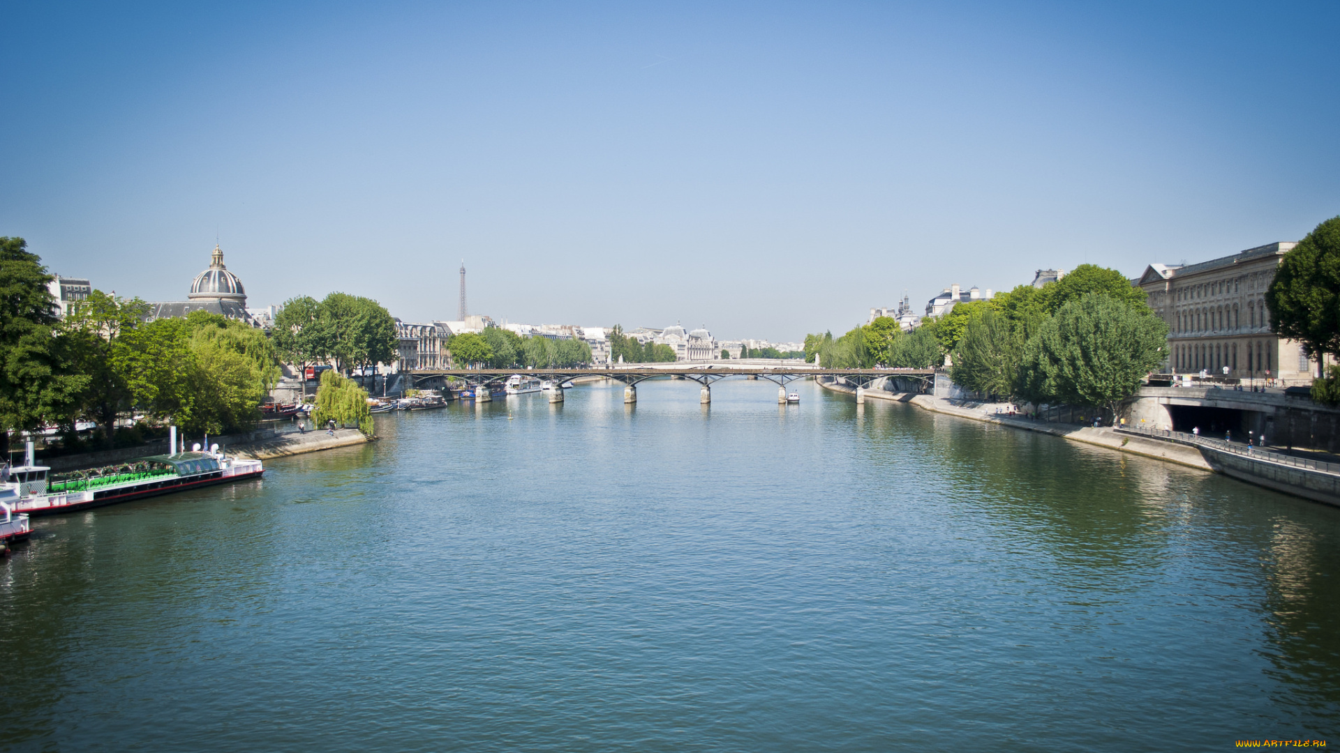 города, париж, , франция, сена, мост, башня, париж, деревья, небо, река