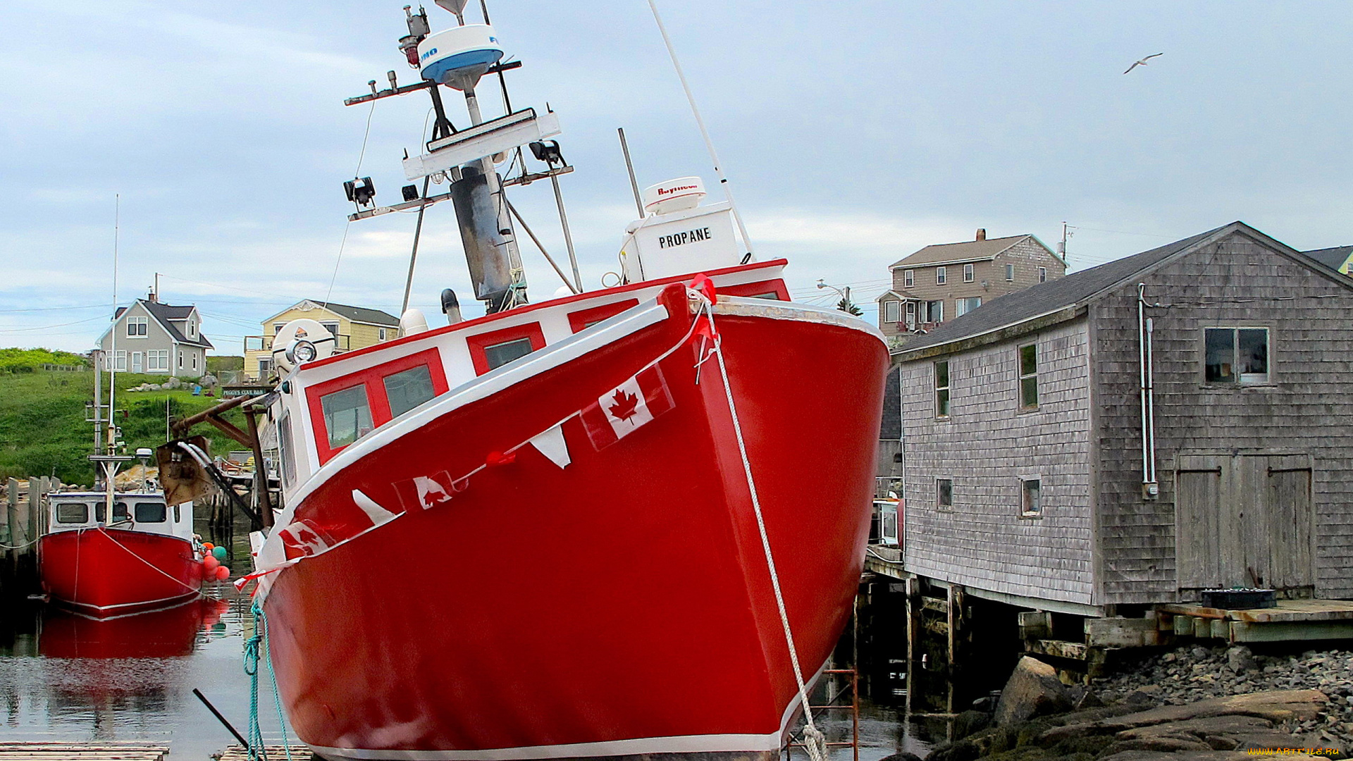 корабли, баркасы, , , буксиры, канал, сваи, дома