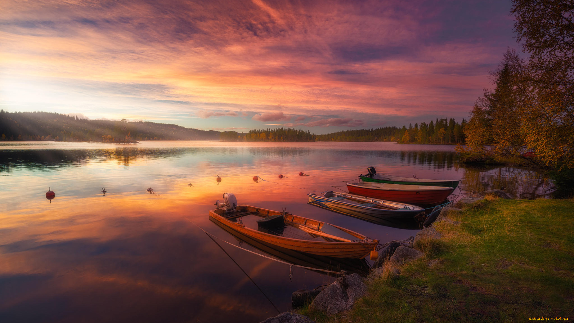 корабли, лодки, , шлюпки, рингерике, река, закат, норвегия