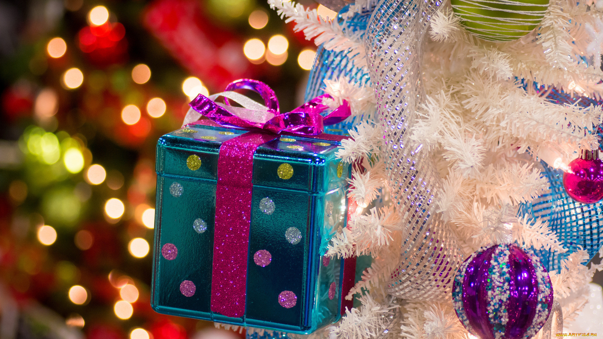 праздничные, Ёлки, ёлка, украшения, блики, коробка