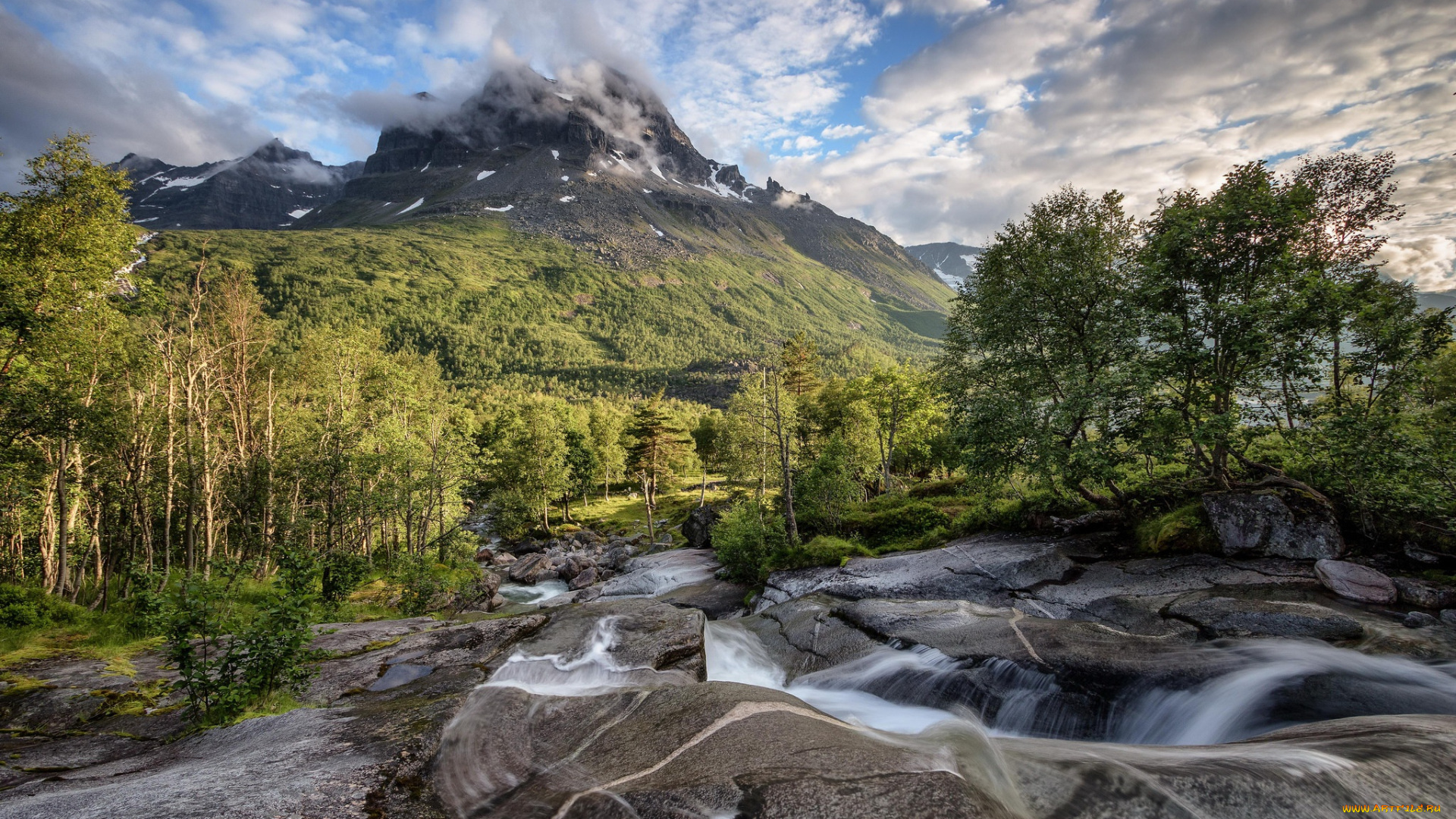 природа, горы, поток