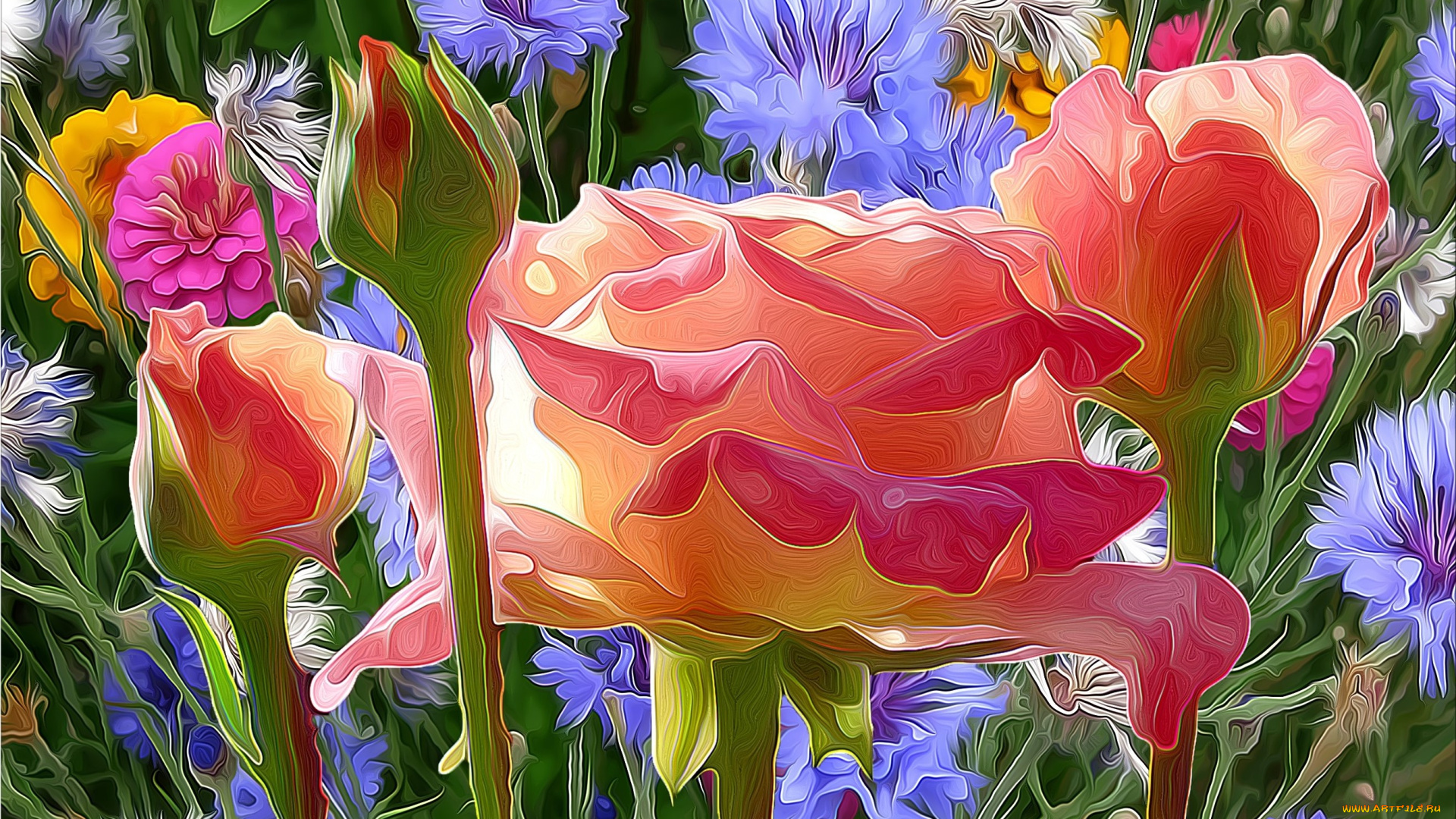 разное, компьютерный, дизайн, цветы, лепестки, фон