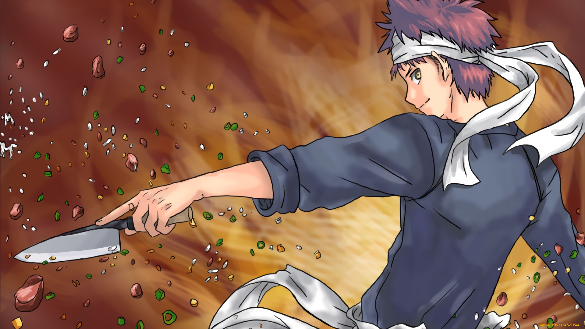 shokugeki, no, soma, аниме, взгляд, парень, фон