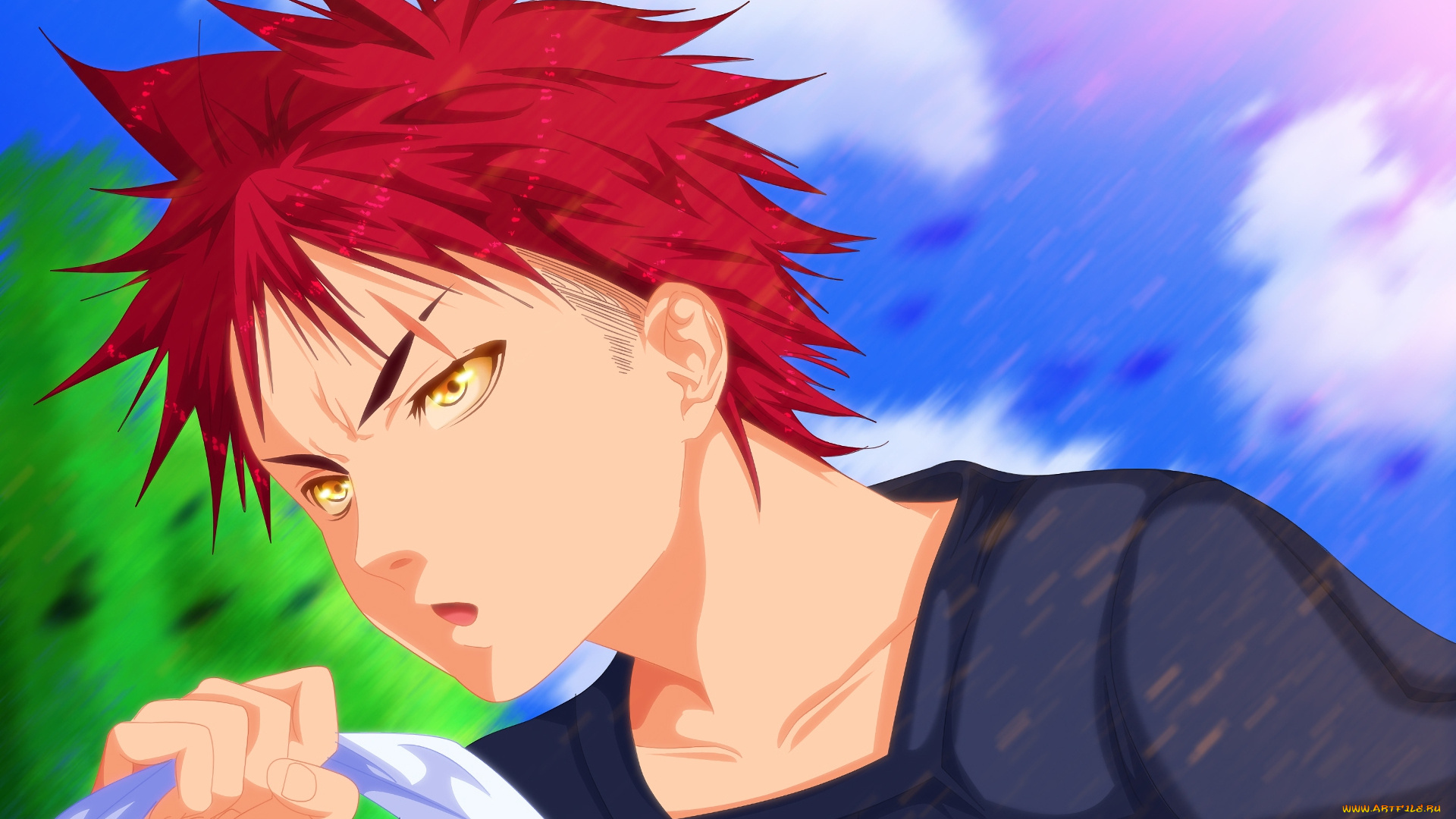 shokugeki, no, soma, аниме, взгляд, парень, фон