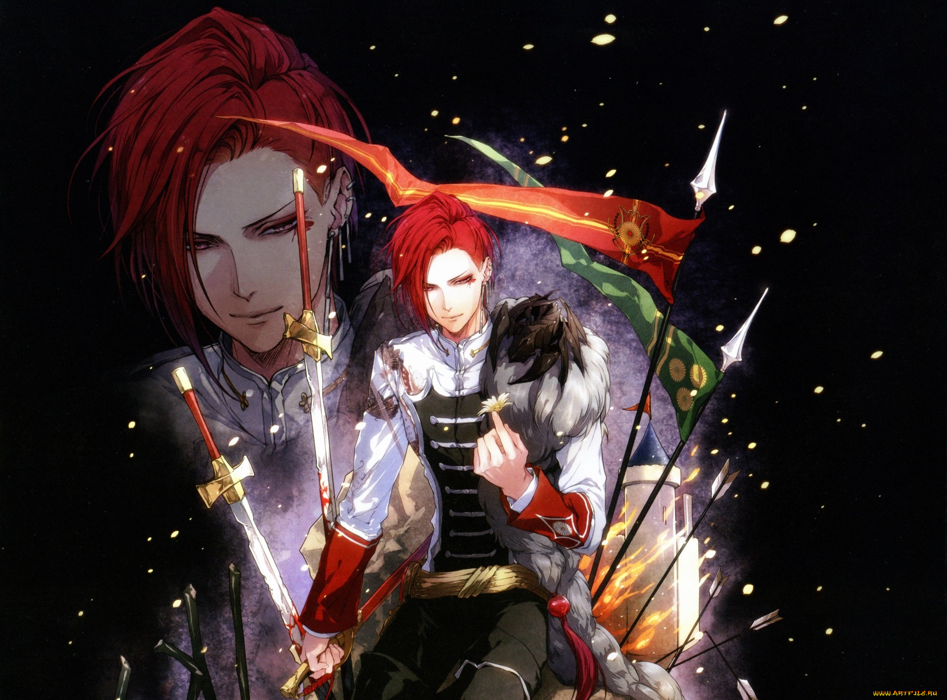 аниме, reine, des, fleurs, парень