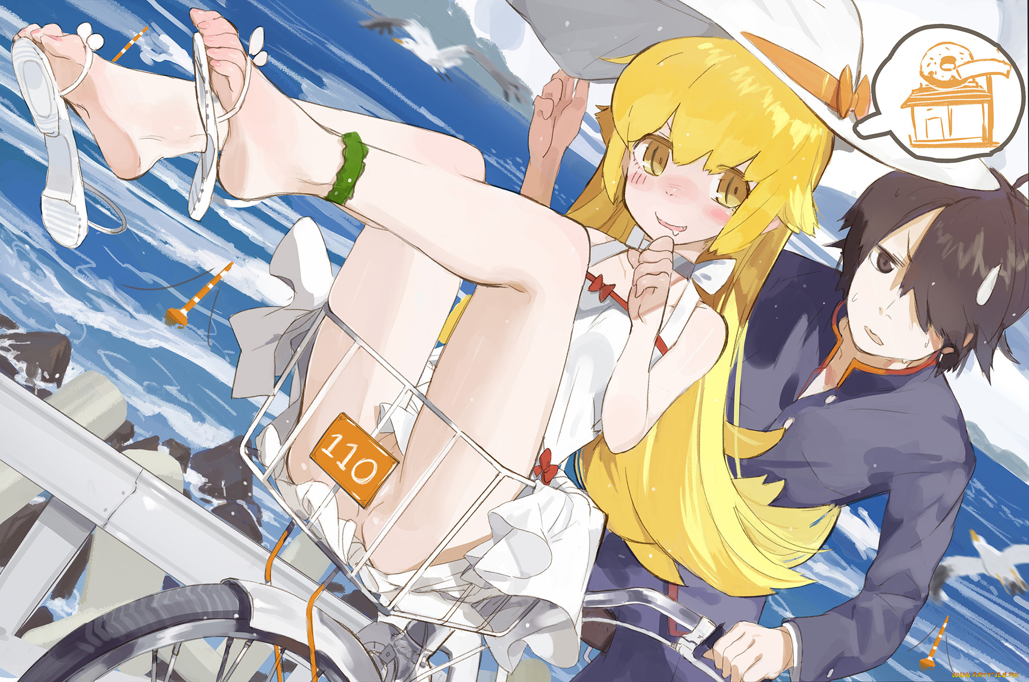 аниме, bakemonogatari, девочка, парень