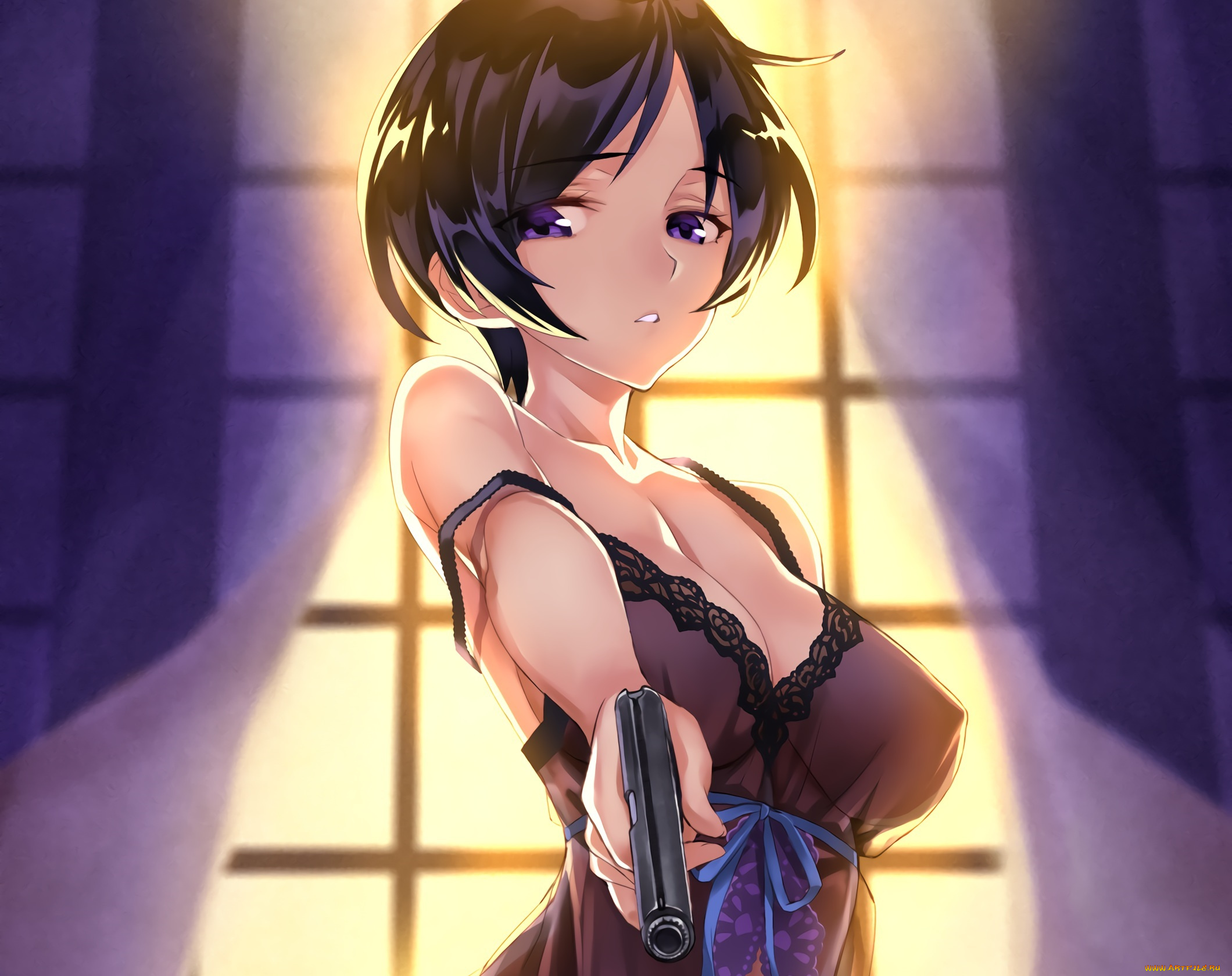 аниме, оружие, , техника, , технологии, пистолет, девушка