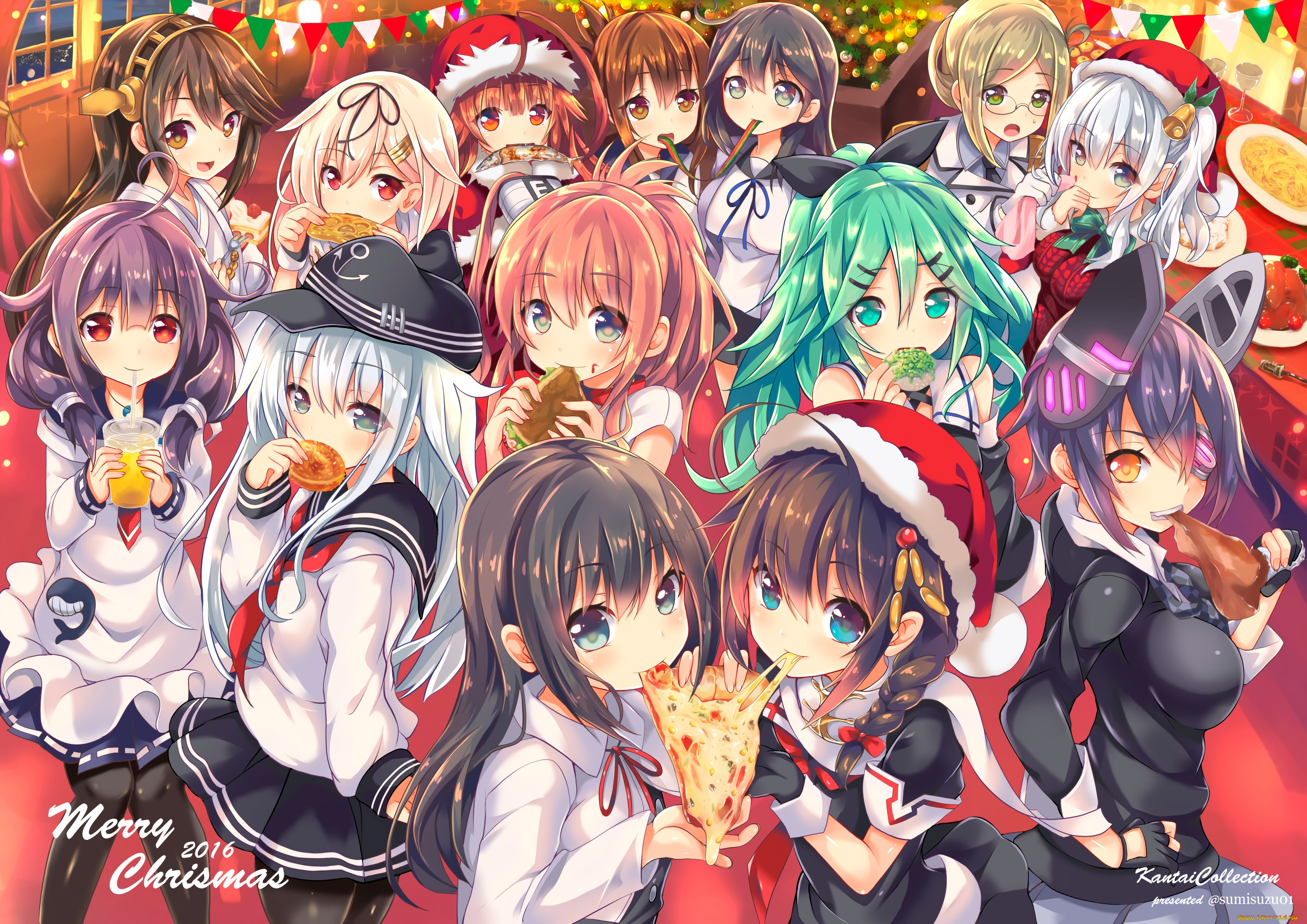 аниме, kantai, collection, девушки, взгляд, фон