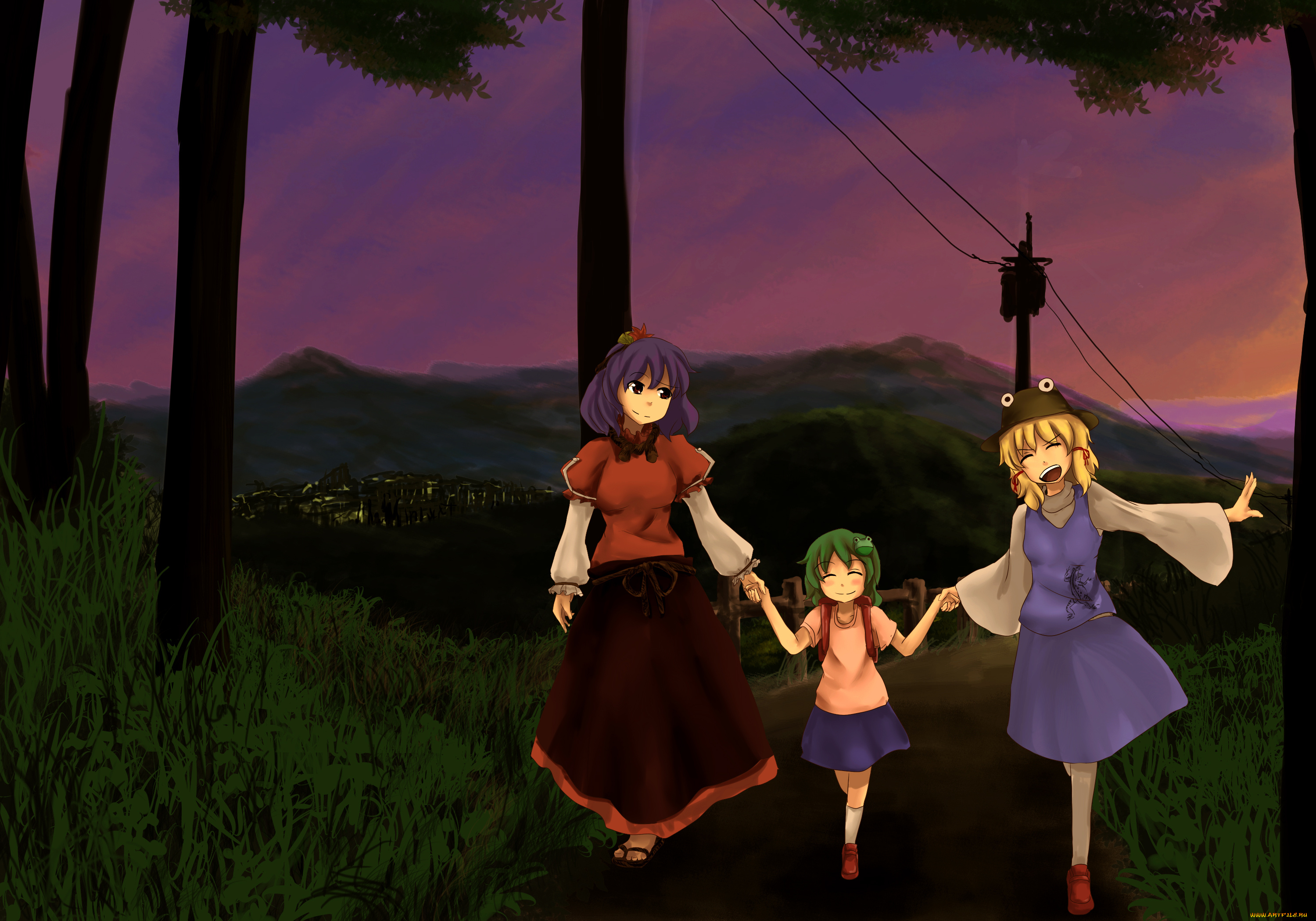 аниме, touhou, фон, взгляд, девушки