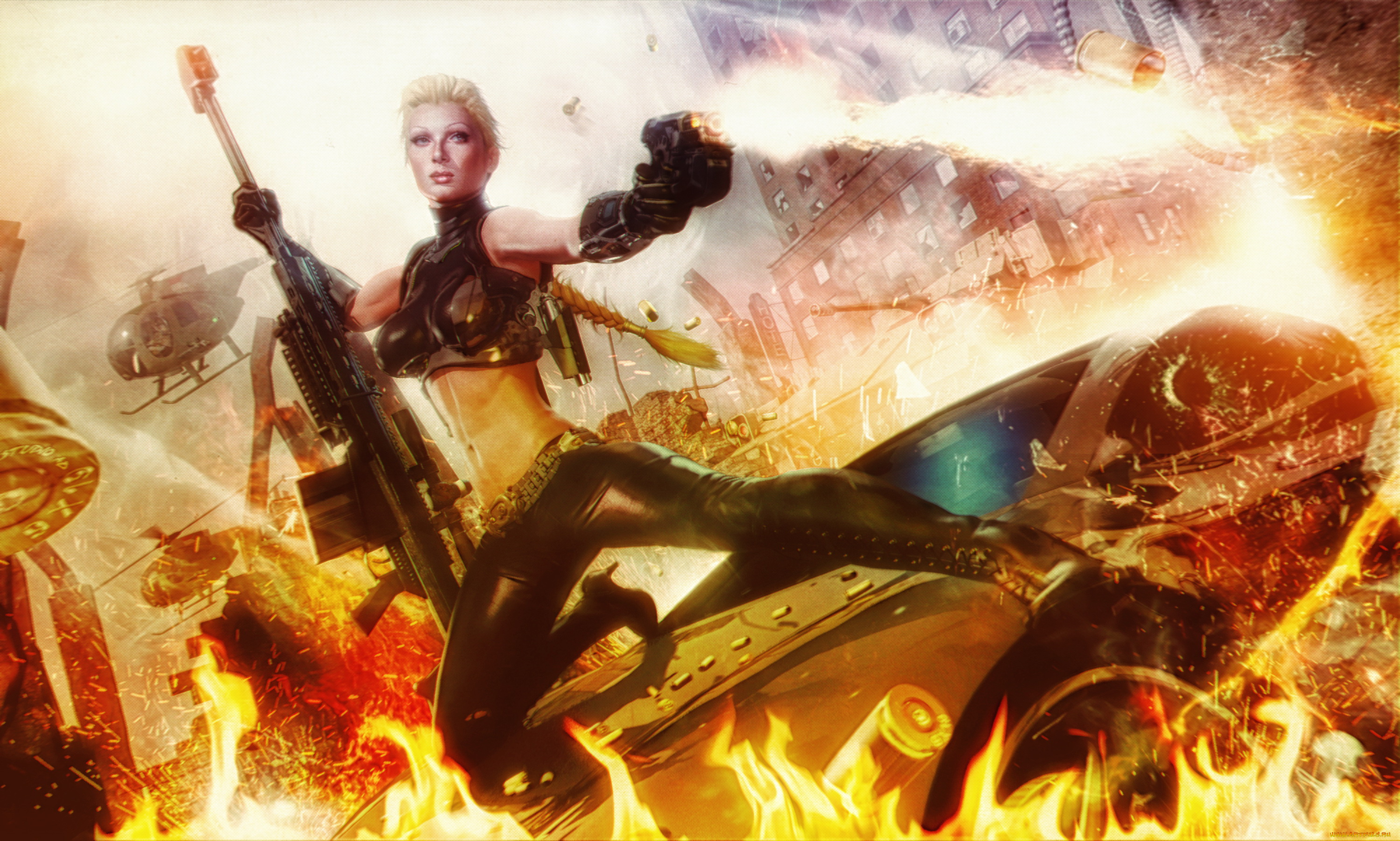 фэнтези, девушки, фон, девушка, взгляд, униформа, оружие, вертолет