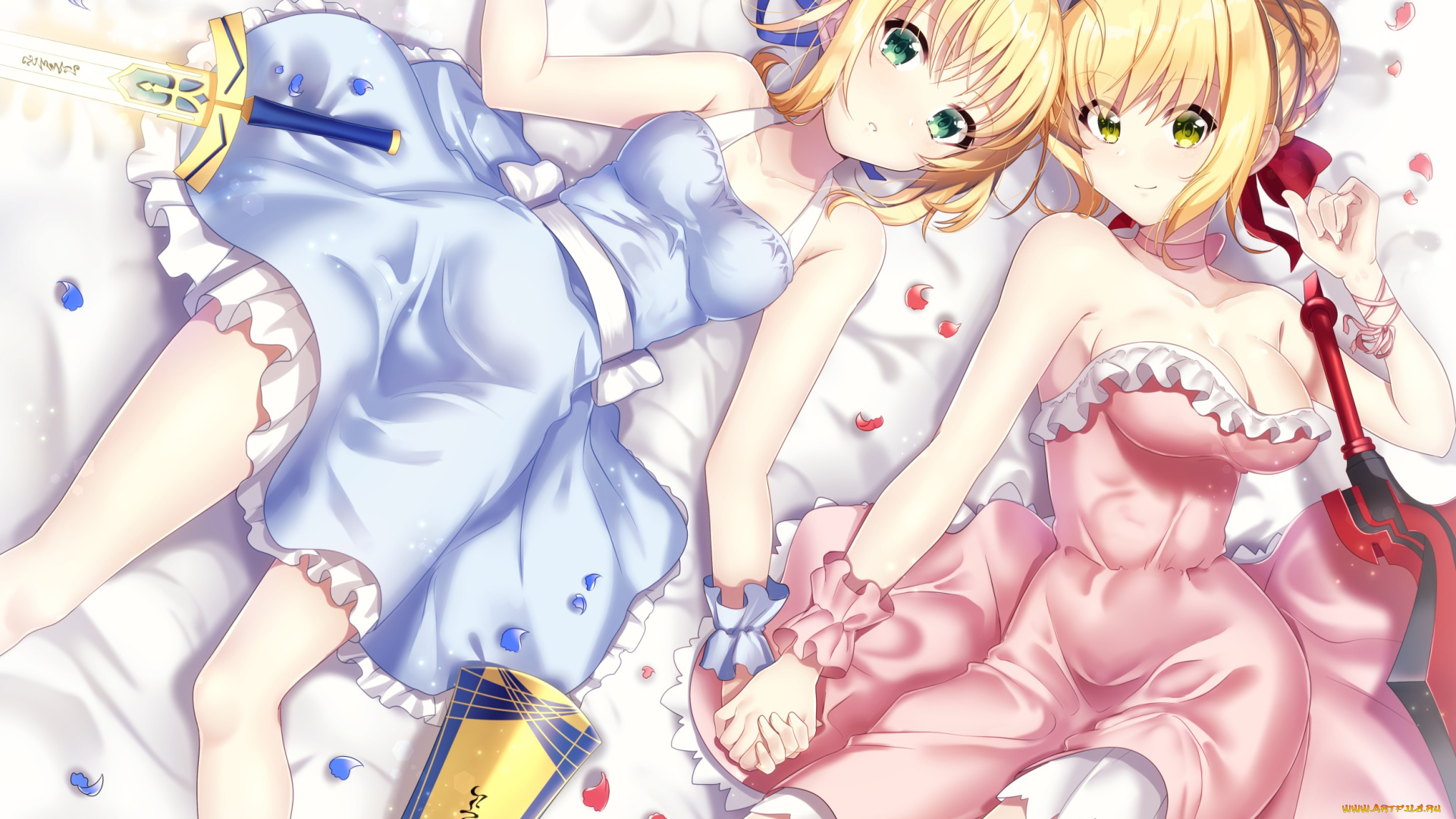 аниме, fate, stay, night, фон, девушки, взгляд